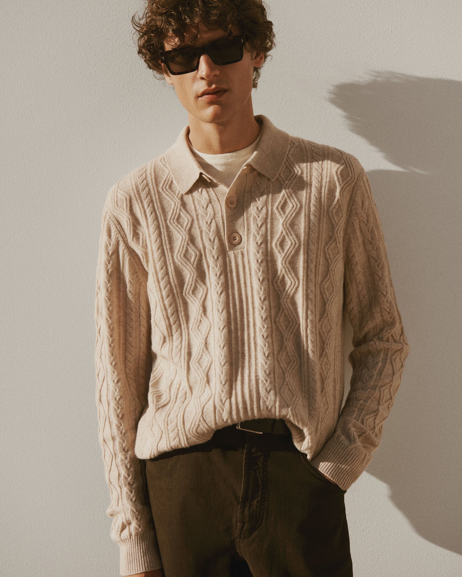 Polo à torsades-TOURTERELLE-100% cachemire