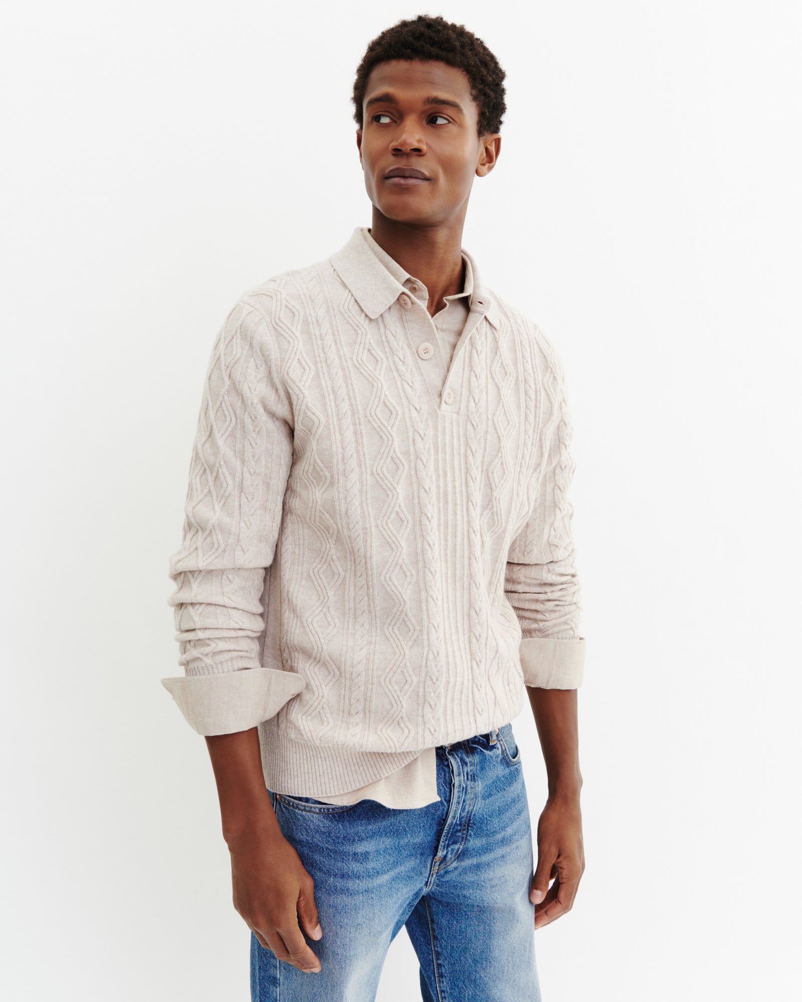 Polo à torsades-TOURTERELLE-100% cachemire