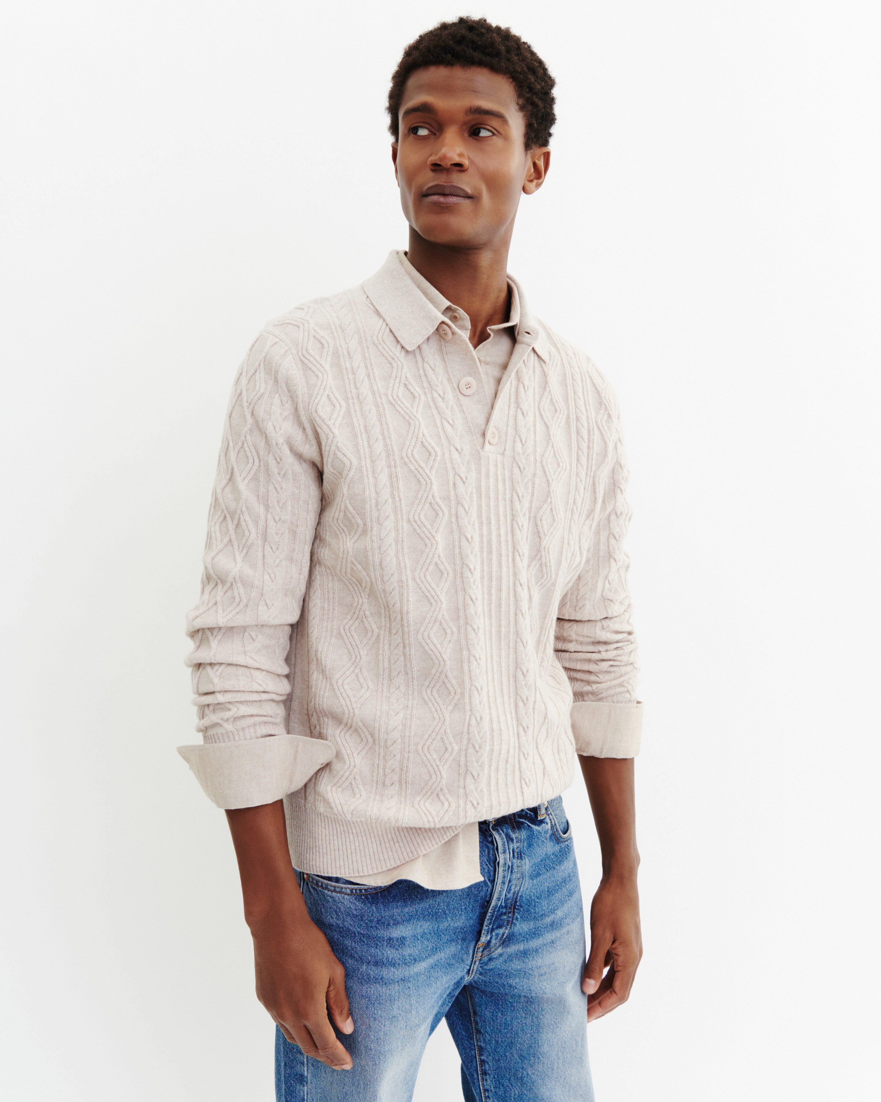 Polo à torsades-TOURTERELLE-100% cachemire