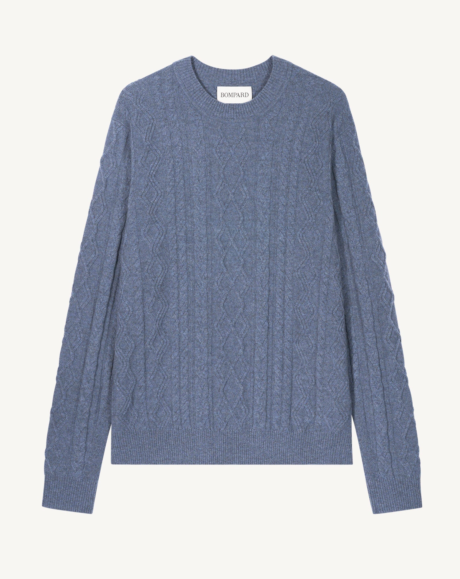 Pull col rond à torsades-BLEU AVERSE-100% cachemire