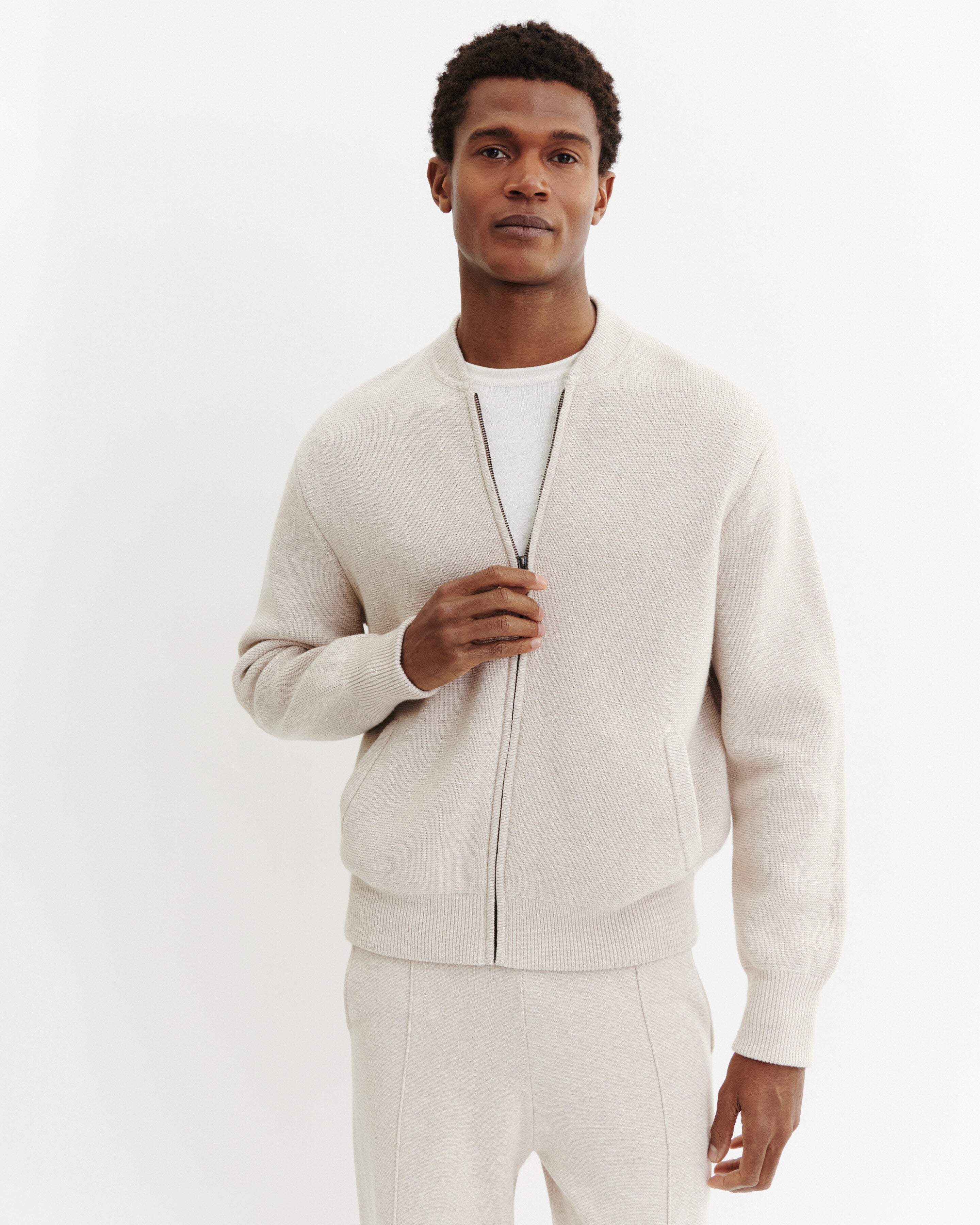 Bomber milano-TOURTERELLE-85% pima coton 15% cachemire
