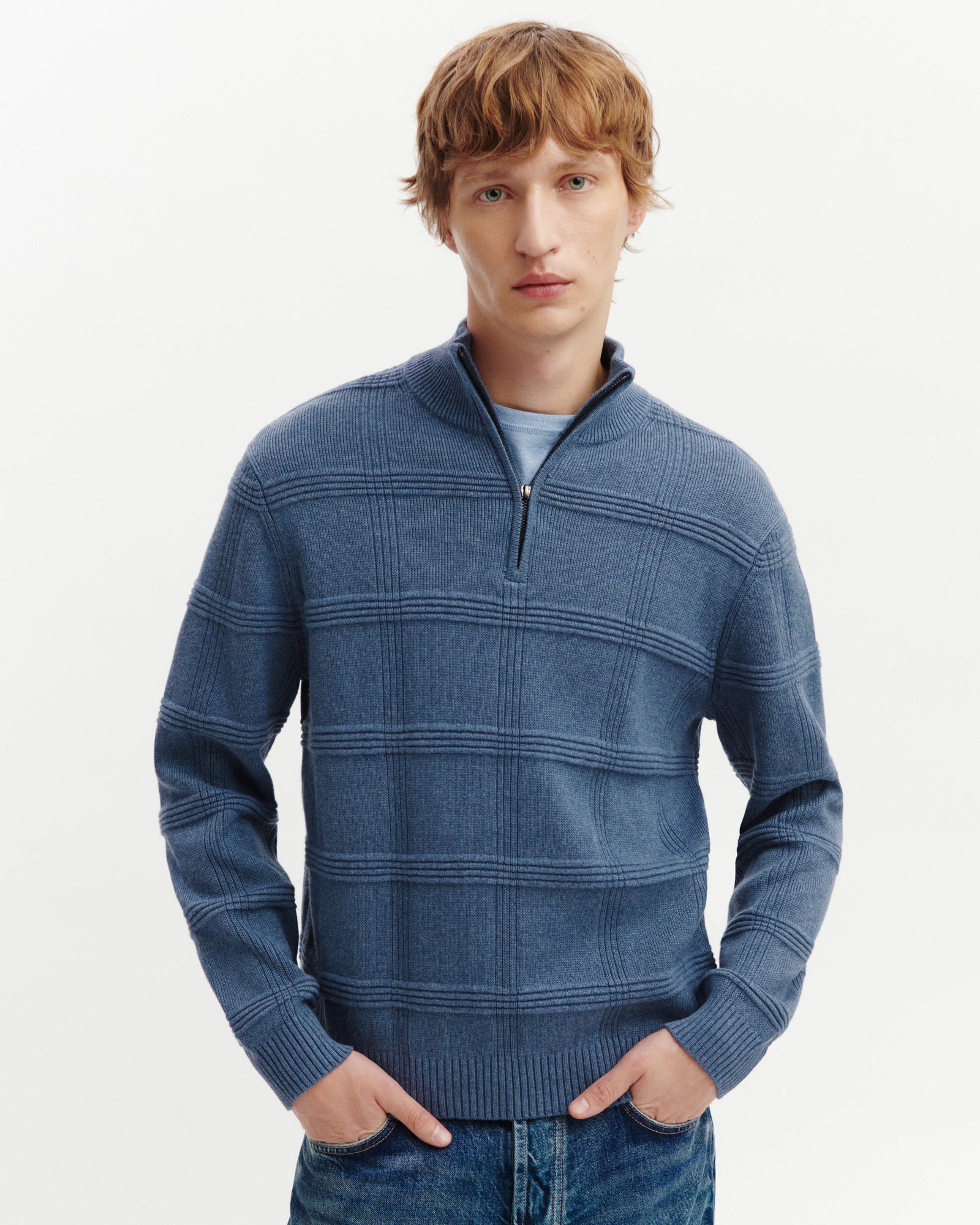 Pull camionneur ottoman-BLEU AVERSE-85% pima coton 15% cachemire