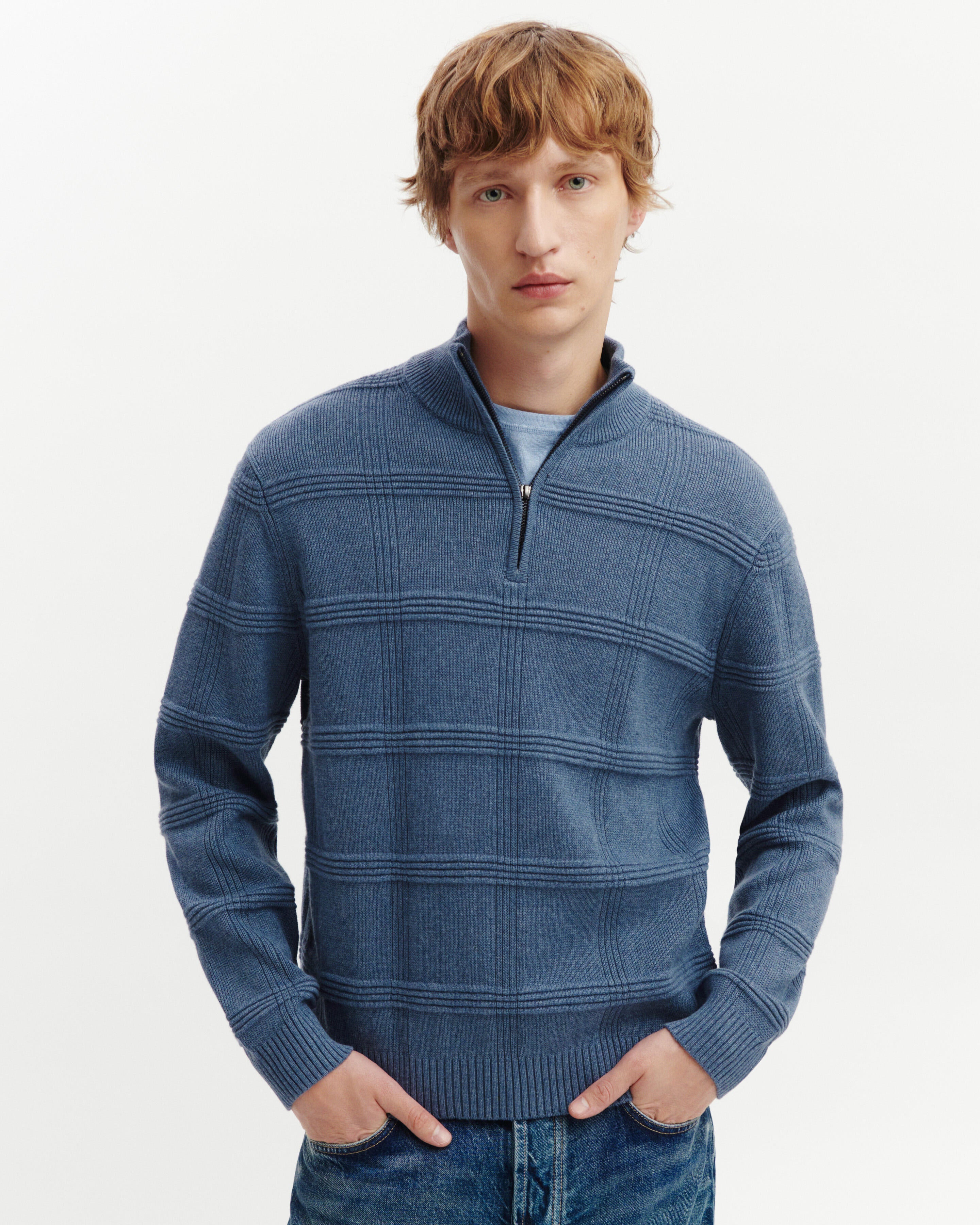 Pull camionneur ottoman-BLEU AVERSE-85% pima coton 15% cachemire