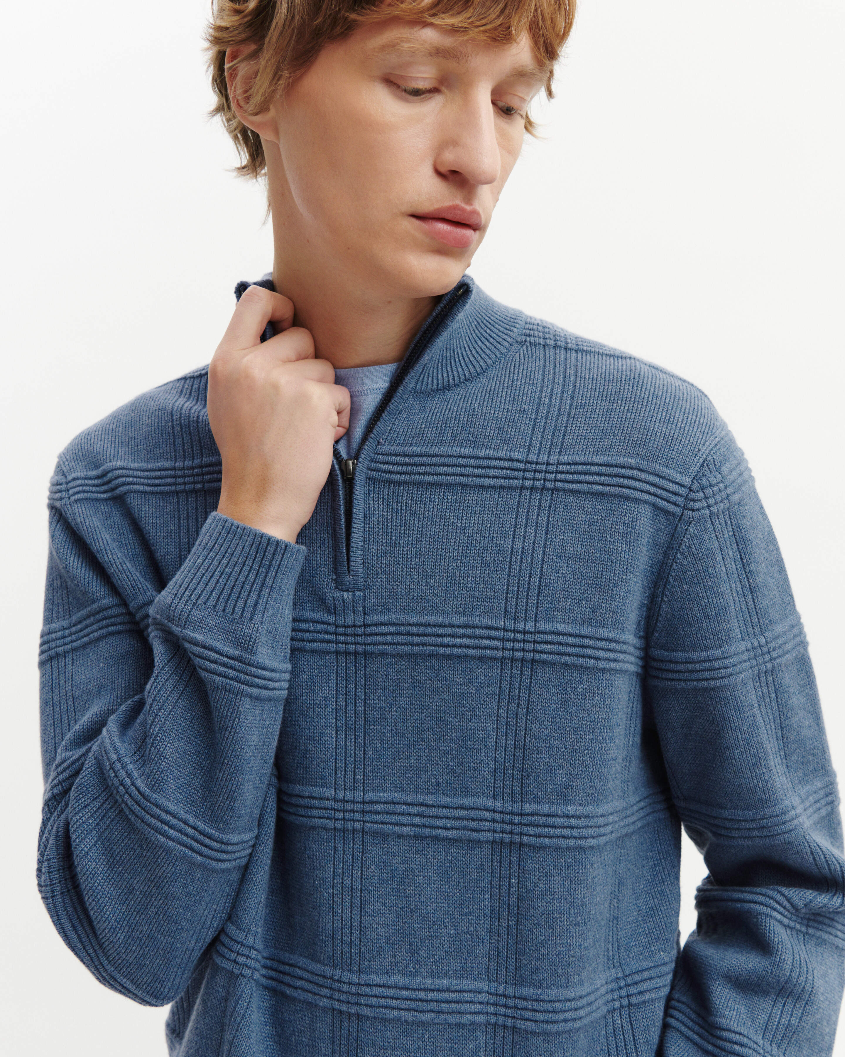 Pull camionneur ottoman-BLEU AVERSE-85% pima coton 15% cachemire