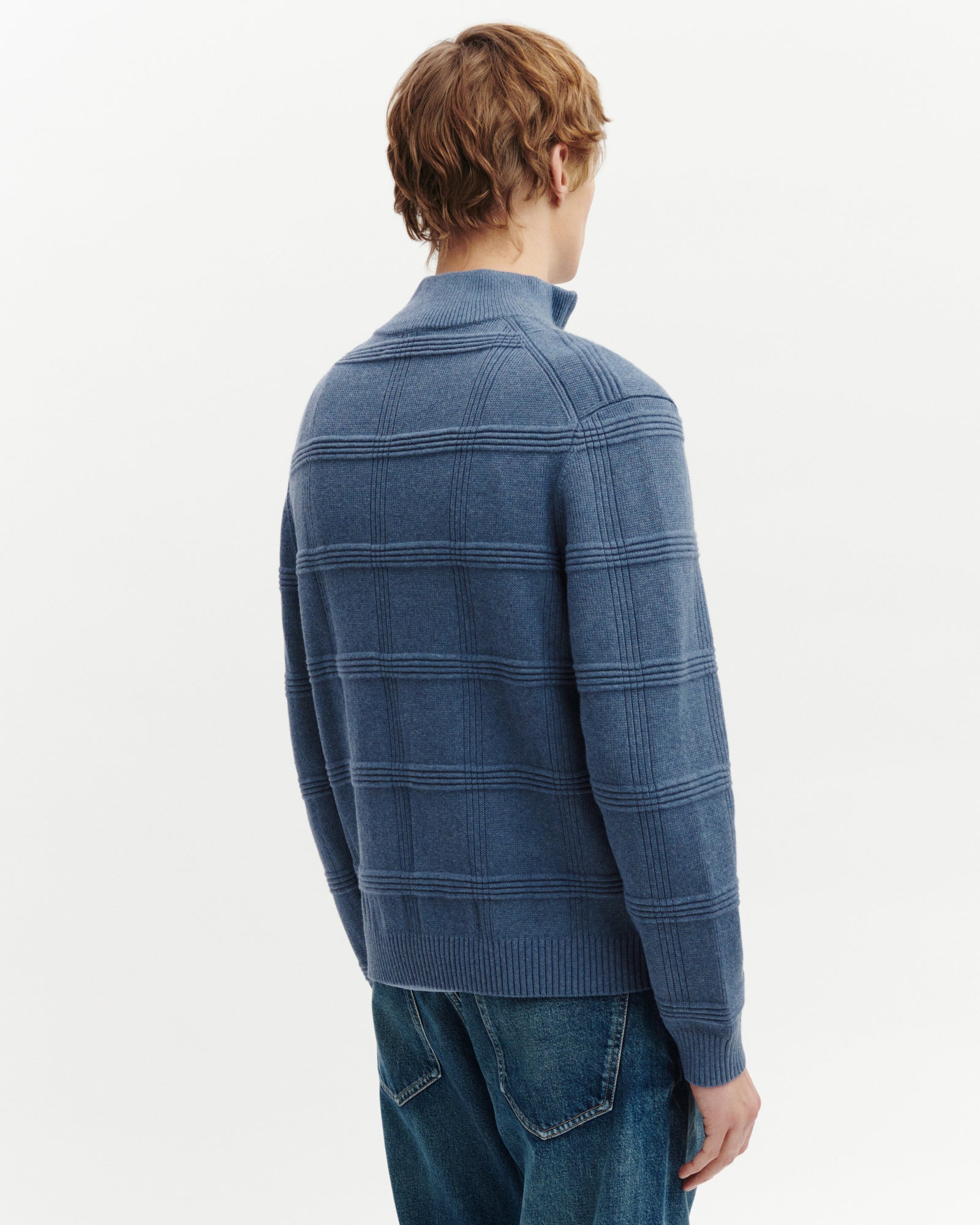 Pull camionneur ottoman-BLEU AVERSE-85% pima coton 15% cachemire