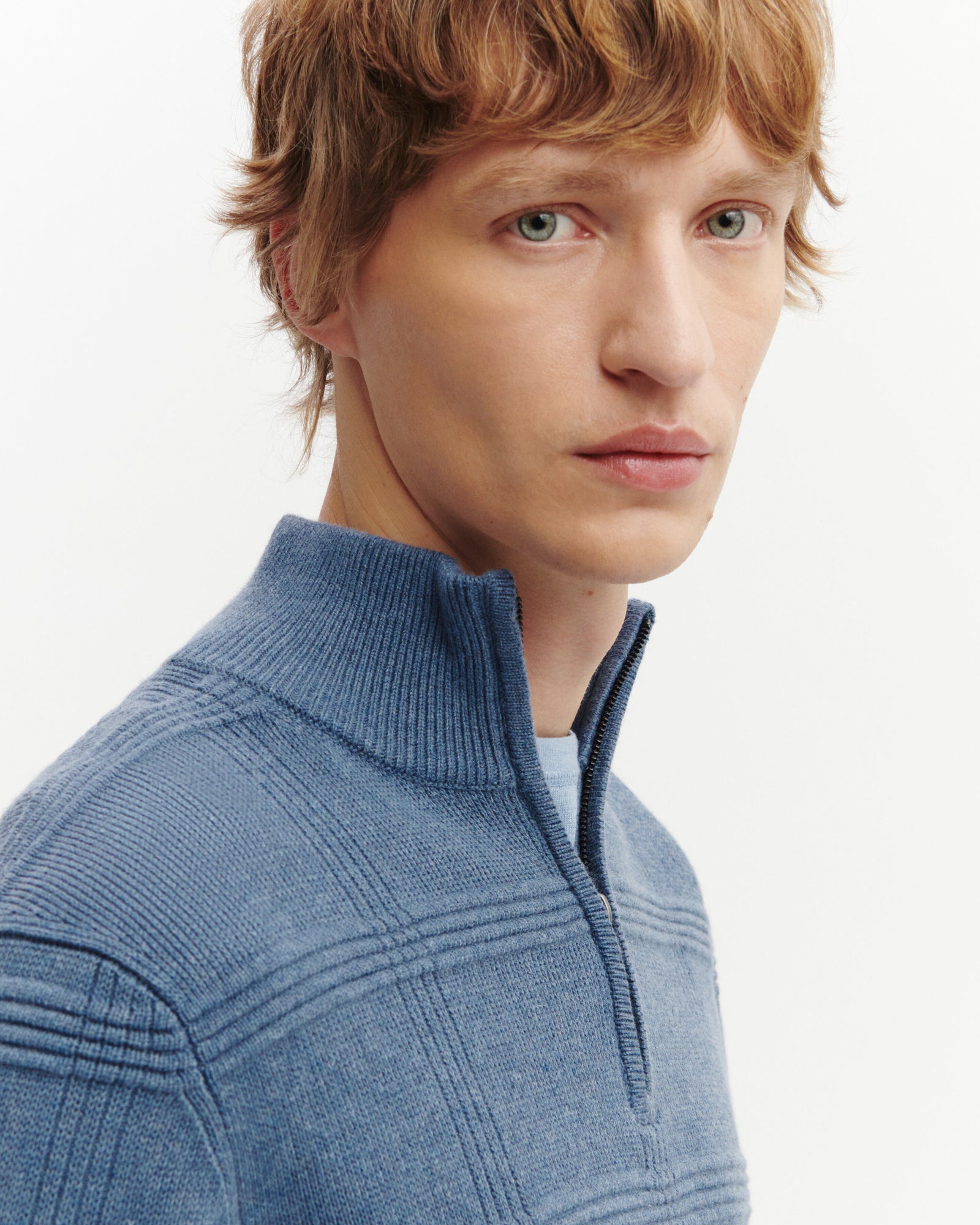 Pull camionneur ottoman-BLEU AVERSE-85% pima coton 15% cachemire