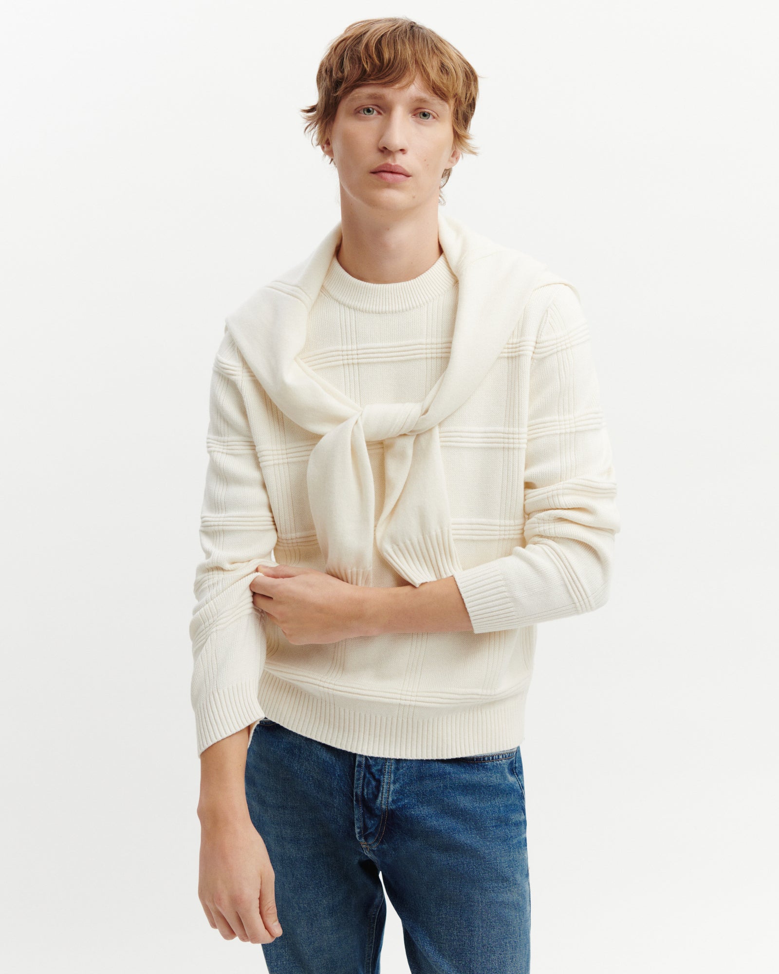 Pull col rond ottoman-NATUREL-85% pima coton 15% cachemire