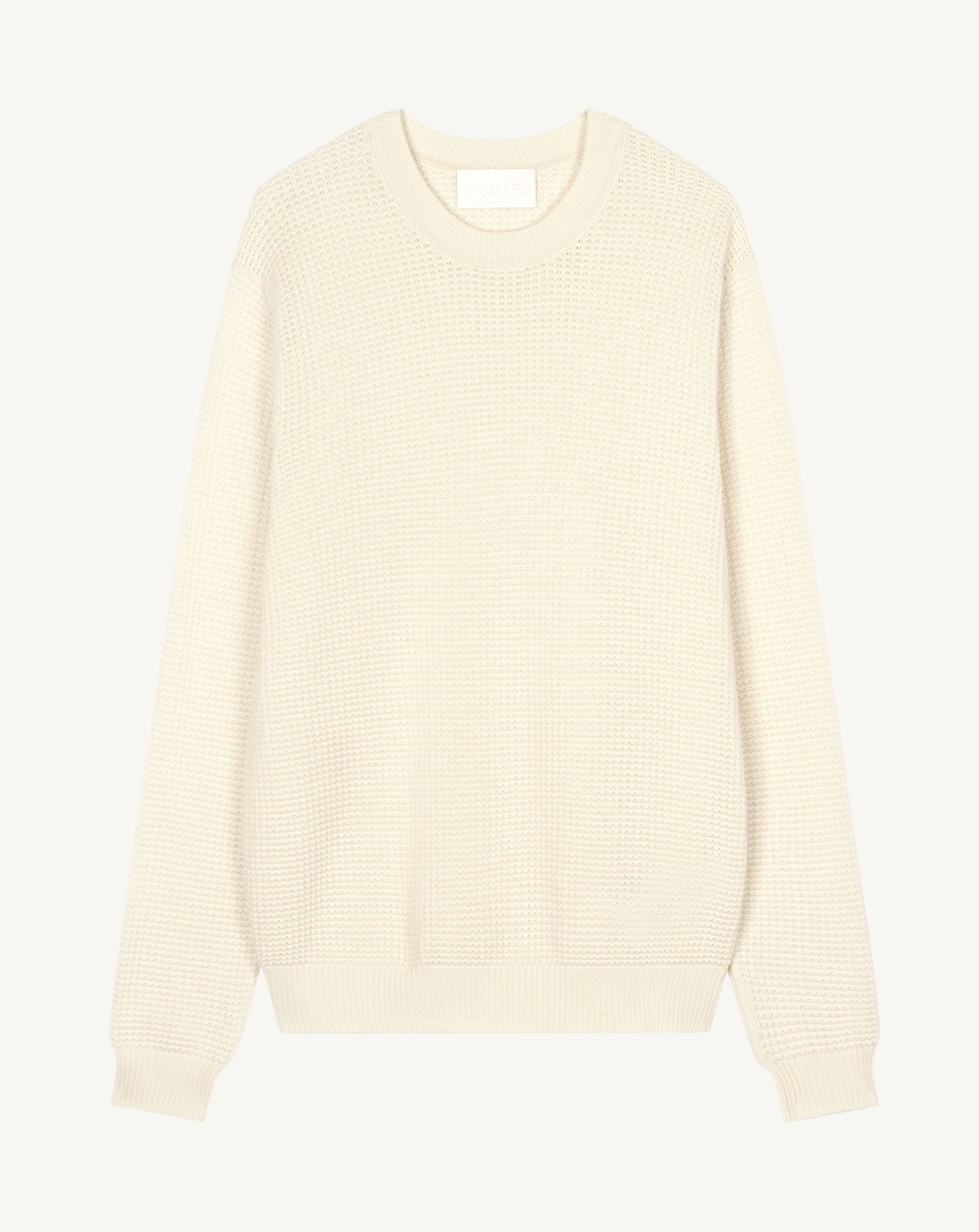 Col rond point gaufré-NATUREL-50% soie 50% pima coton