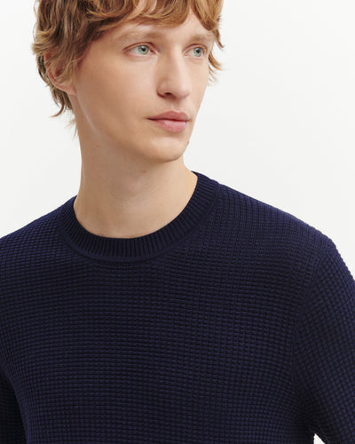 Col rond point gaufré-MARINE-50% soie 50% pima coton