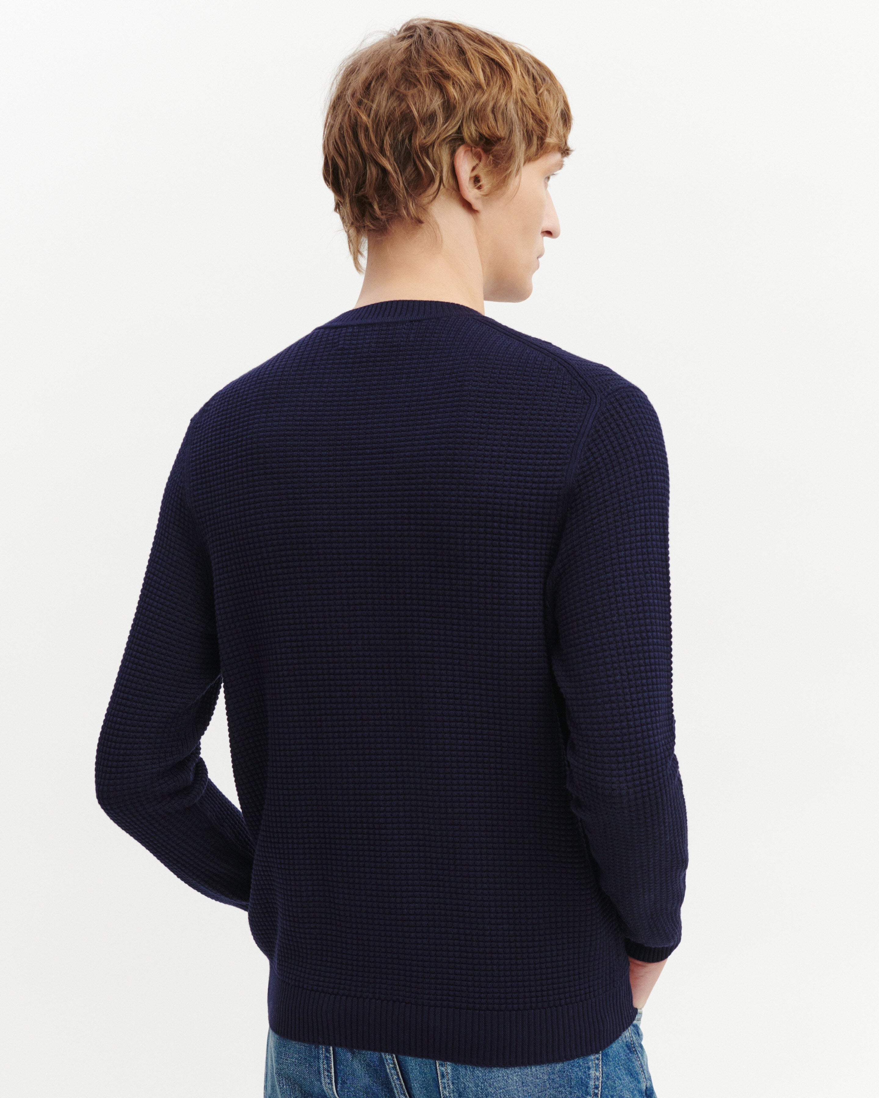 Col rond point gaufré-MARINE-50% soie 50% pima coton