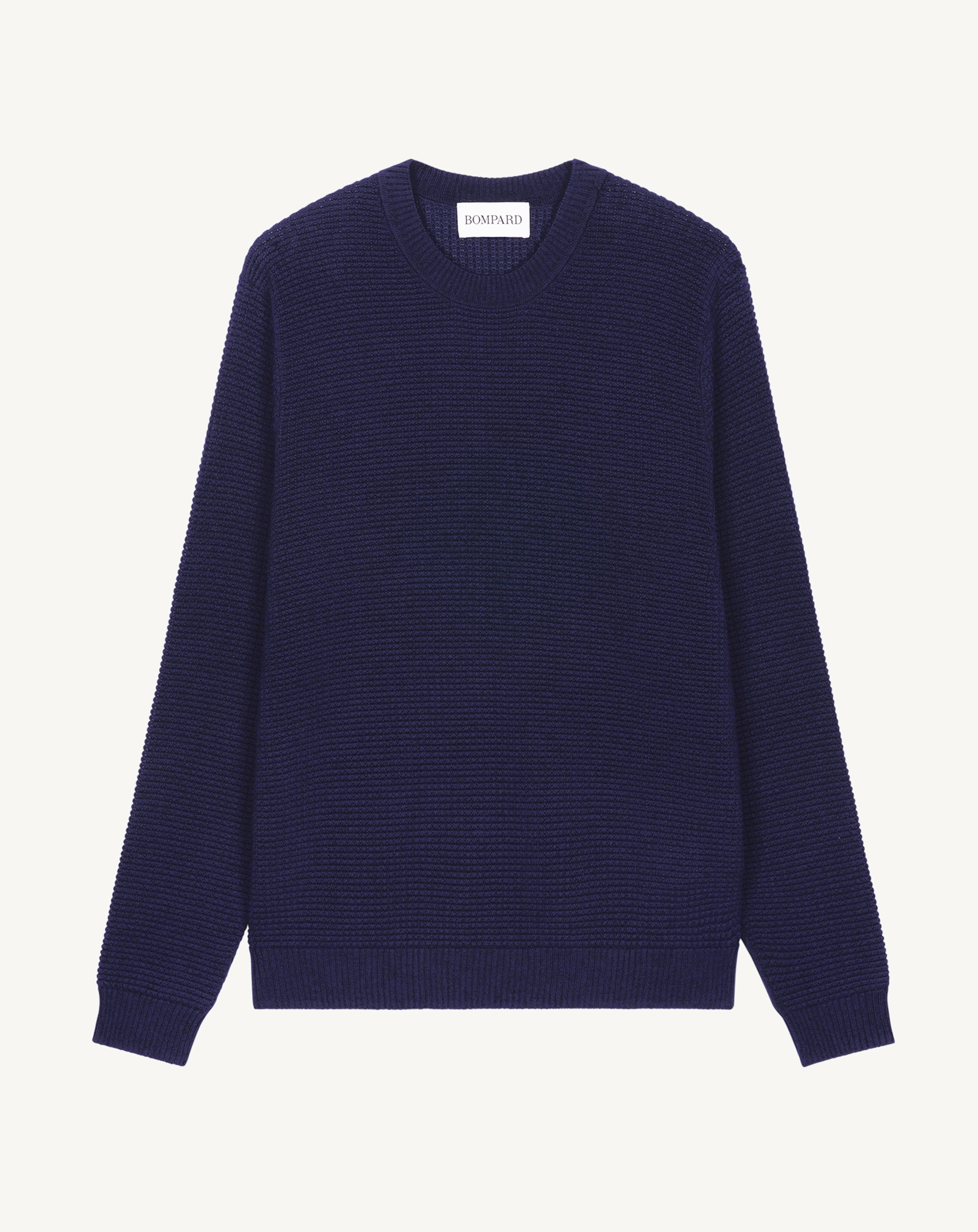 Col rond point gaufré-MARINE-50% soie 50% pima coton