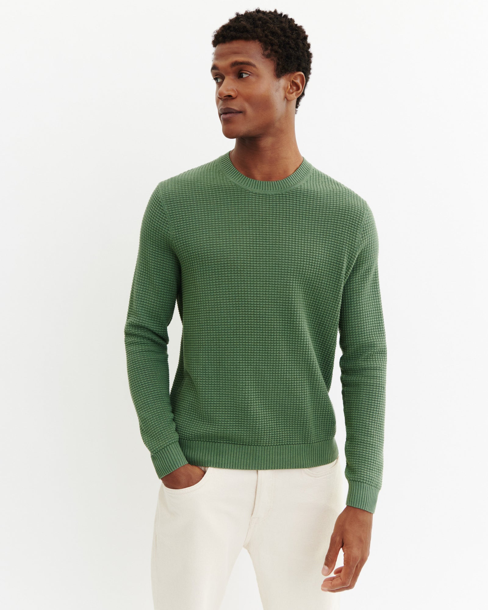 Col rond point gaufré-JADE-50% soie 50% pima coton