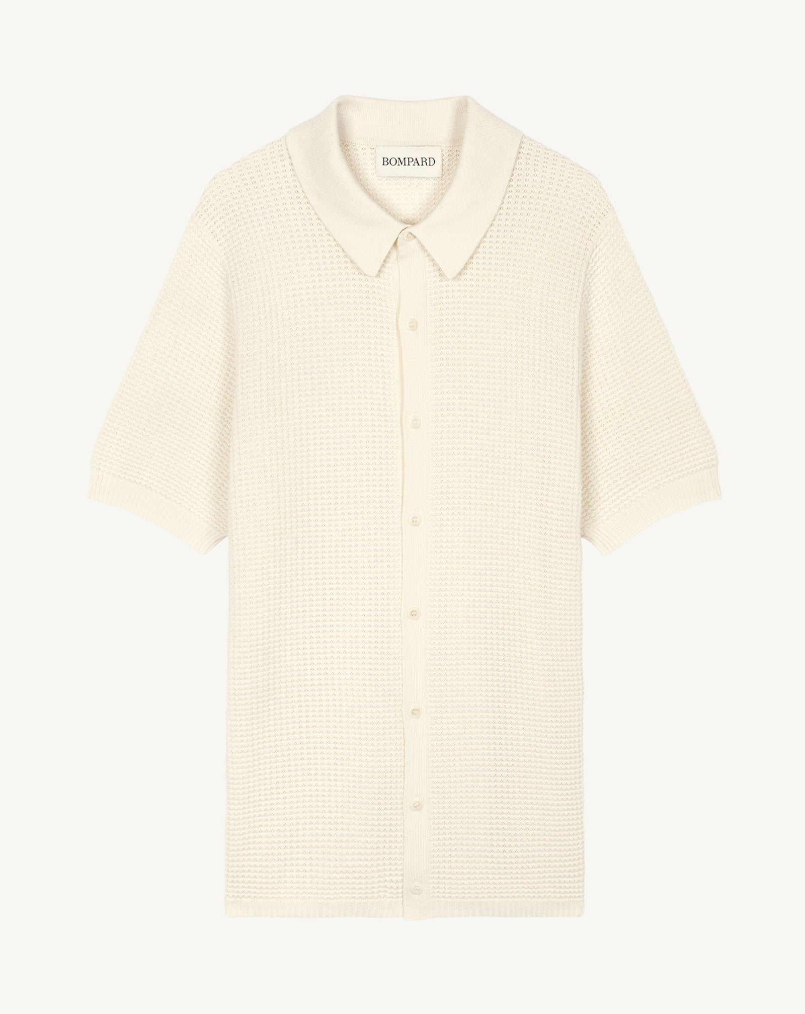 Polo boutonné point gaufré-NATUREL-50% soie 50% pima coton