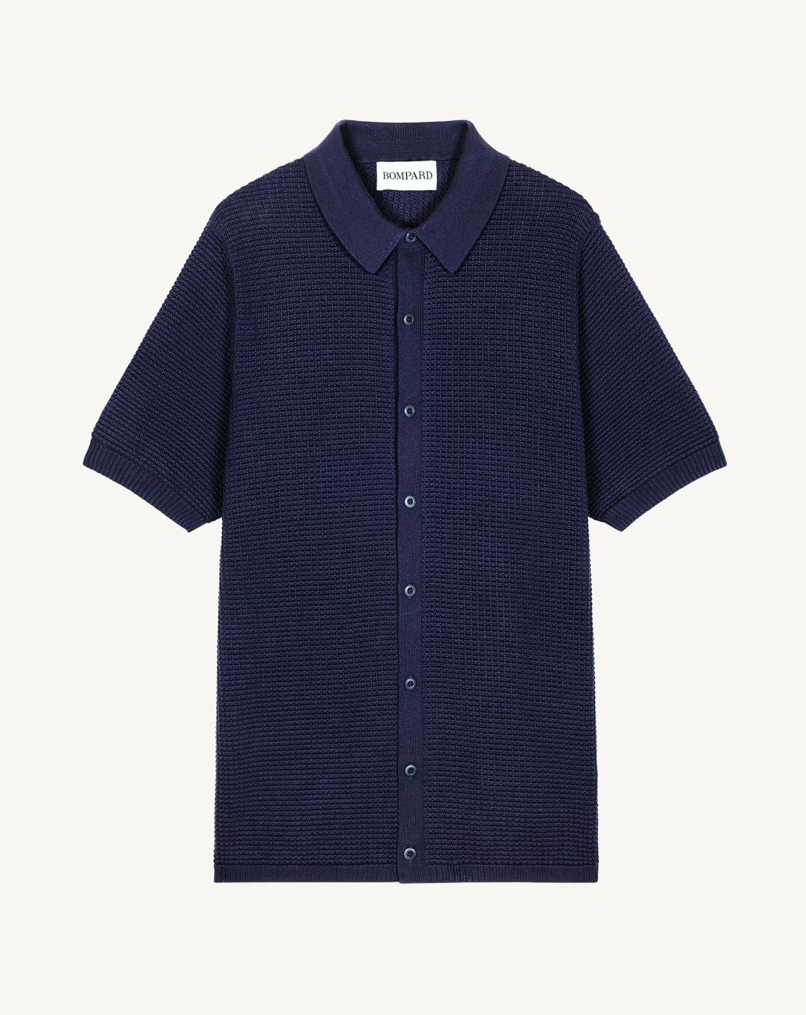 Polo boutonné point gaufré-MARINE-50% soie 50% pima coton