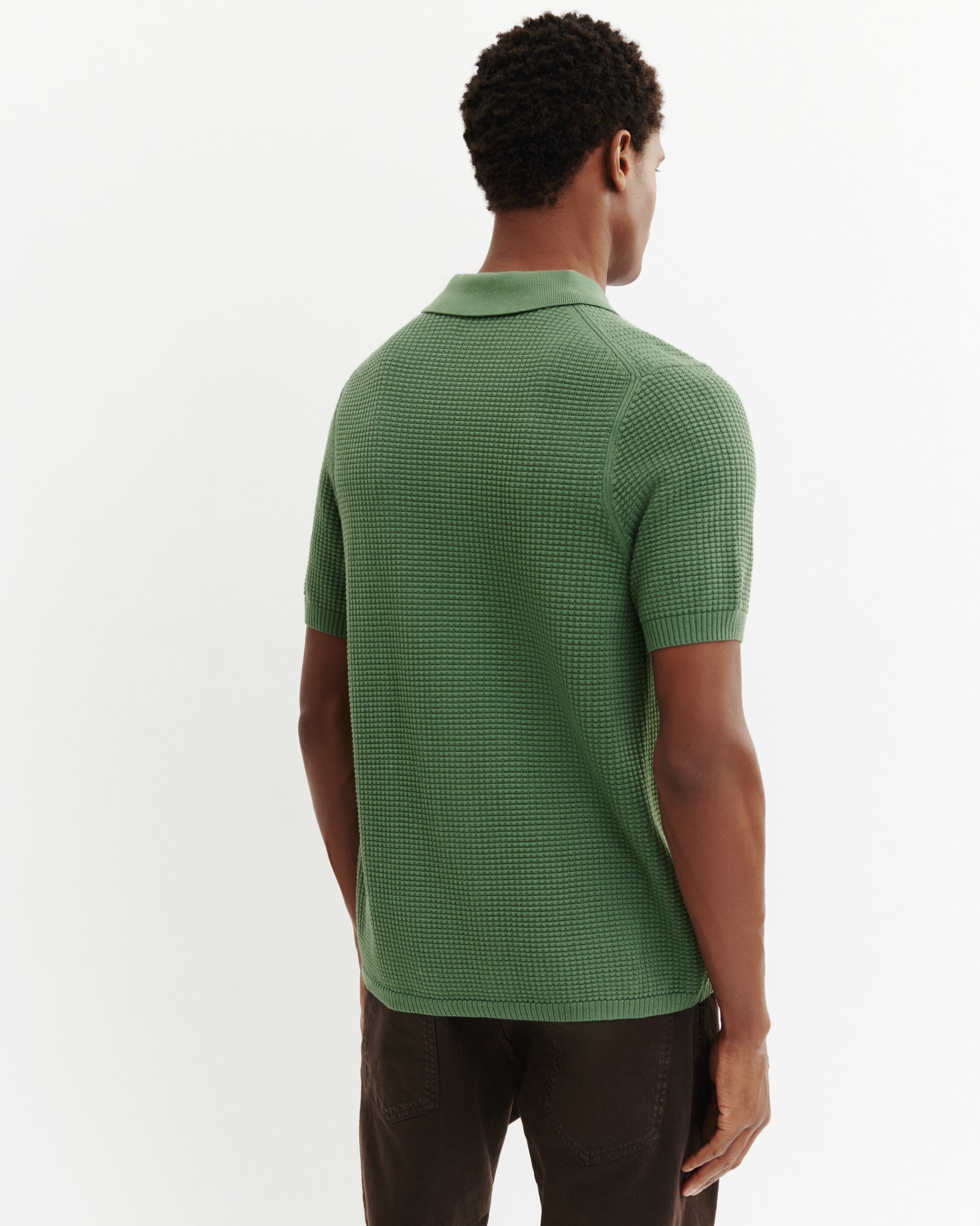 Polo boutonné point gaufré-JADE-50% soie 50% pima coton