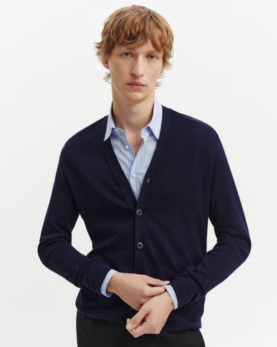 Gilet minimaliste-MARINE-70% coton 30% cachemire
