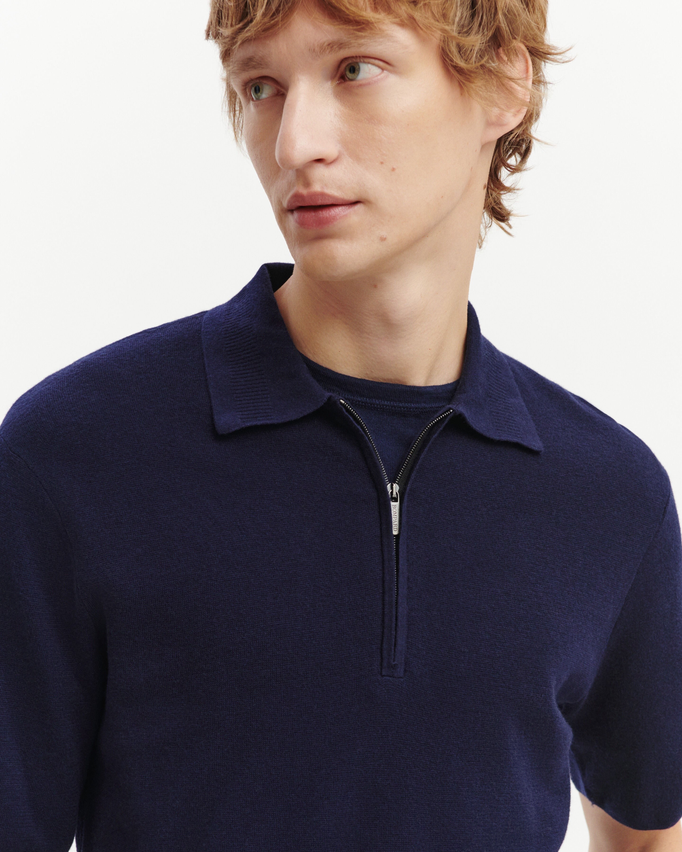Polo zippé minimaliste-MARINE-70% coton 30% cachemire