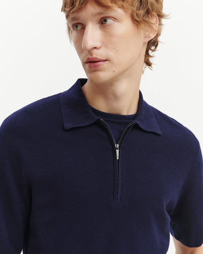 Polo zippé minimaliste-MARINE-70% coton 30% cachemire