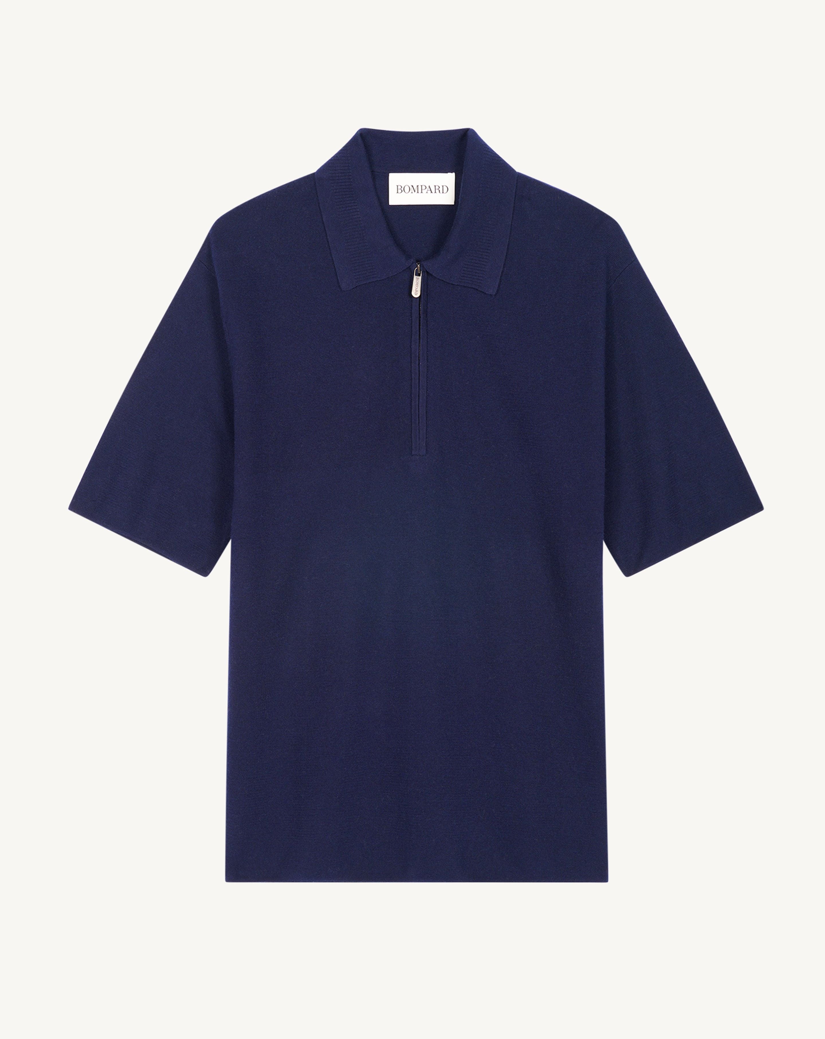 Polo zippé minimaliste-MARINE-70% coton 30% cachemire