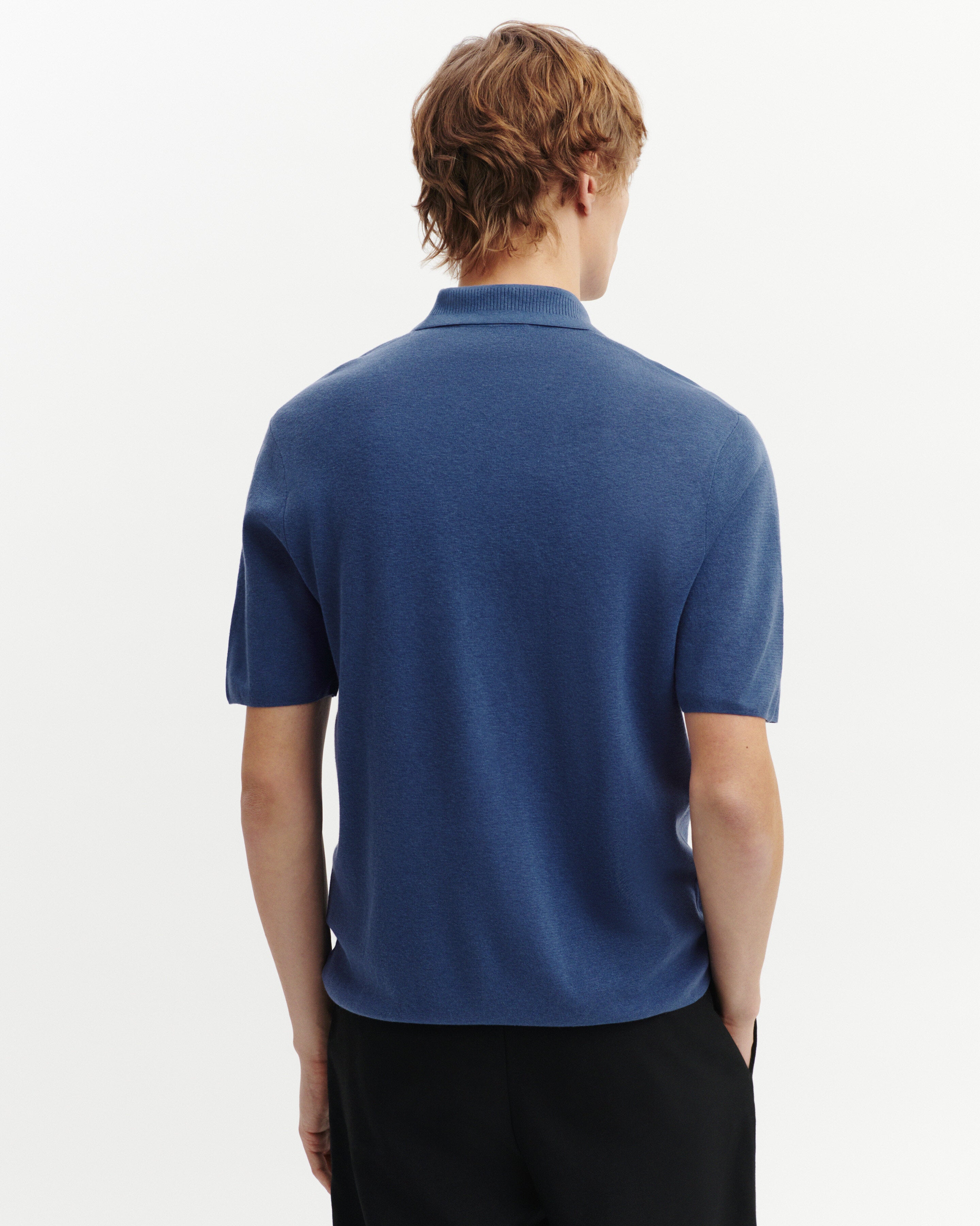 Polo zippé minimaliste-BLEU ATLAS-70% coton 30% cachemire