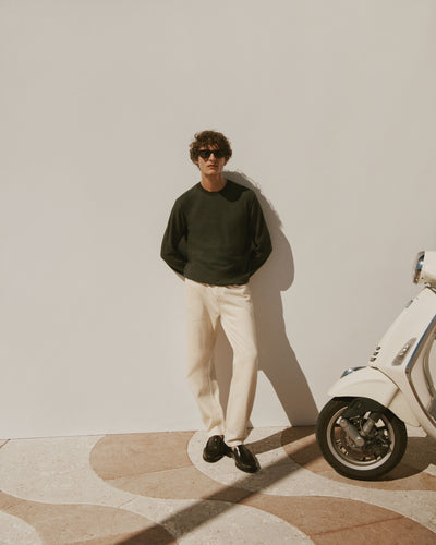 Col rond ultrafin à côtes-KAKI OMBRE-95% laine 5% cachemire