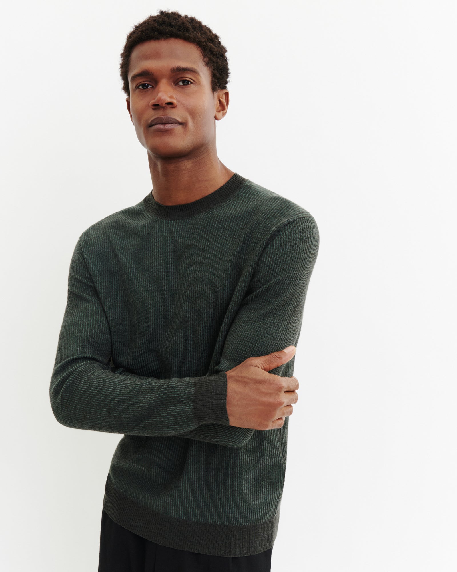 Col rond ultrafin à côtes-KAKI OMBRE-95% laine 5% cachemire