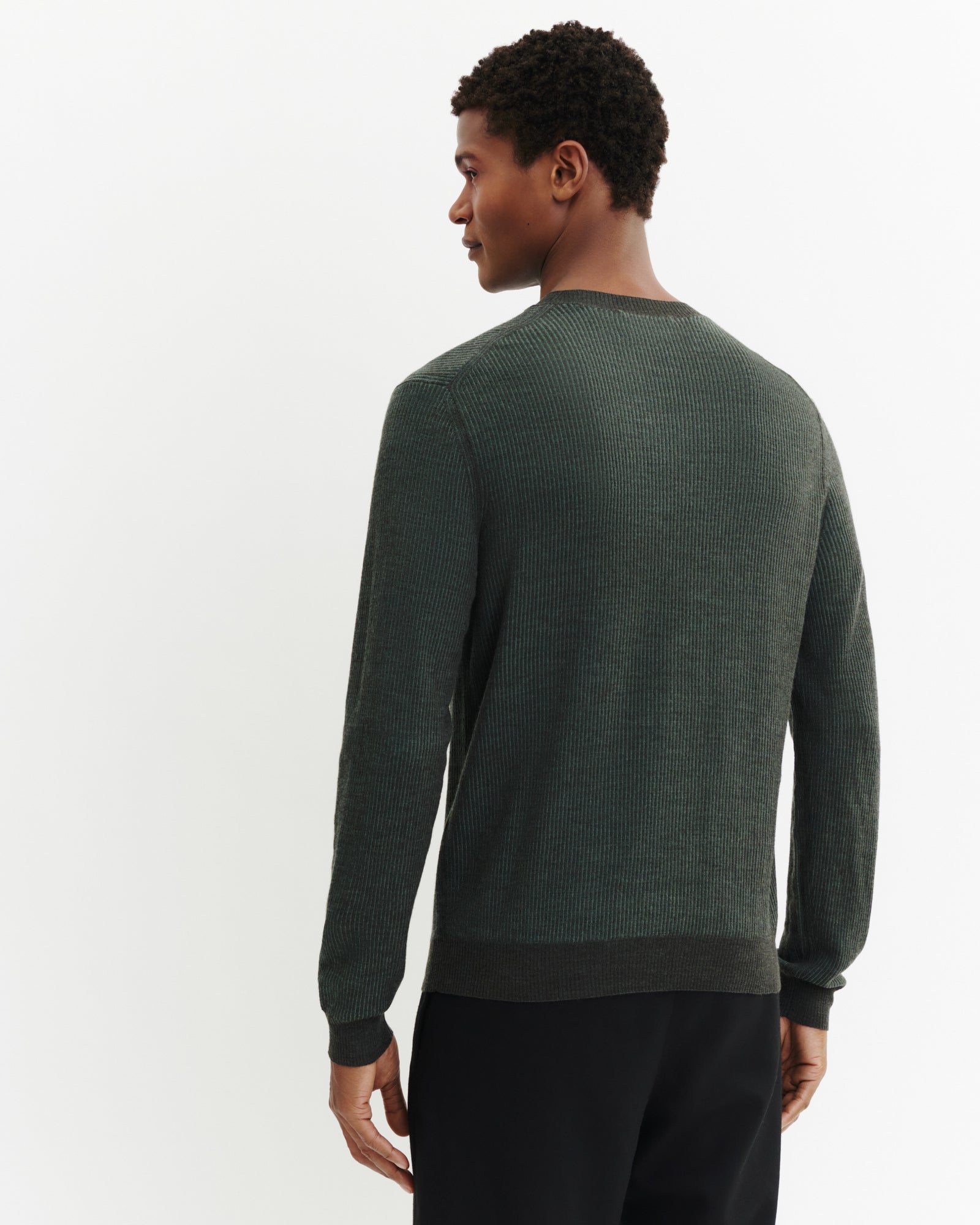 Col rond ultrafin à côtes-KAKI OMBRE-95% laine 5% cachemire