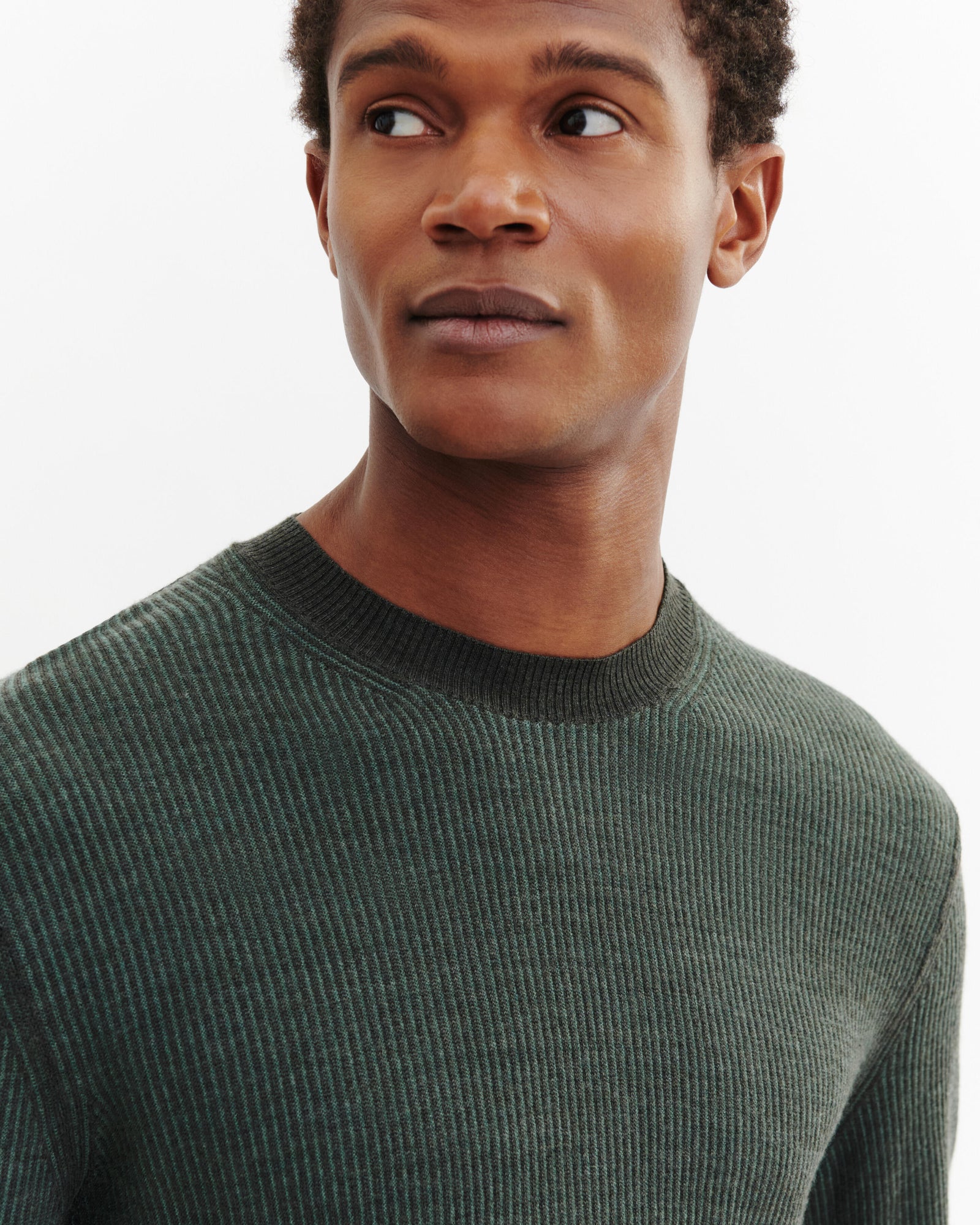 Col rond ultrafin à côtes-KAKI OMBRE-95% laine 5% cachemire