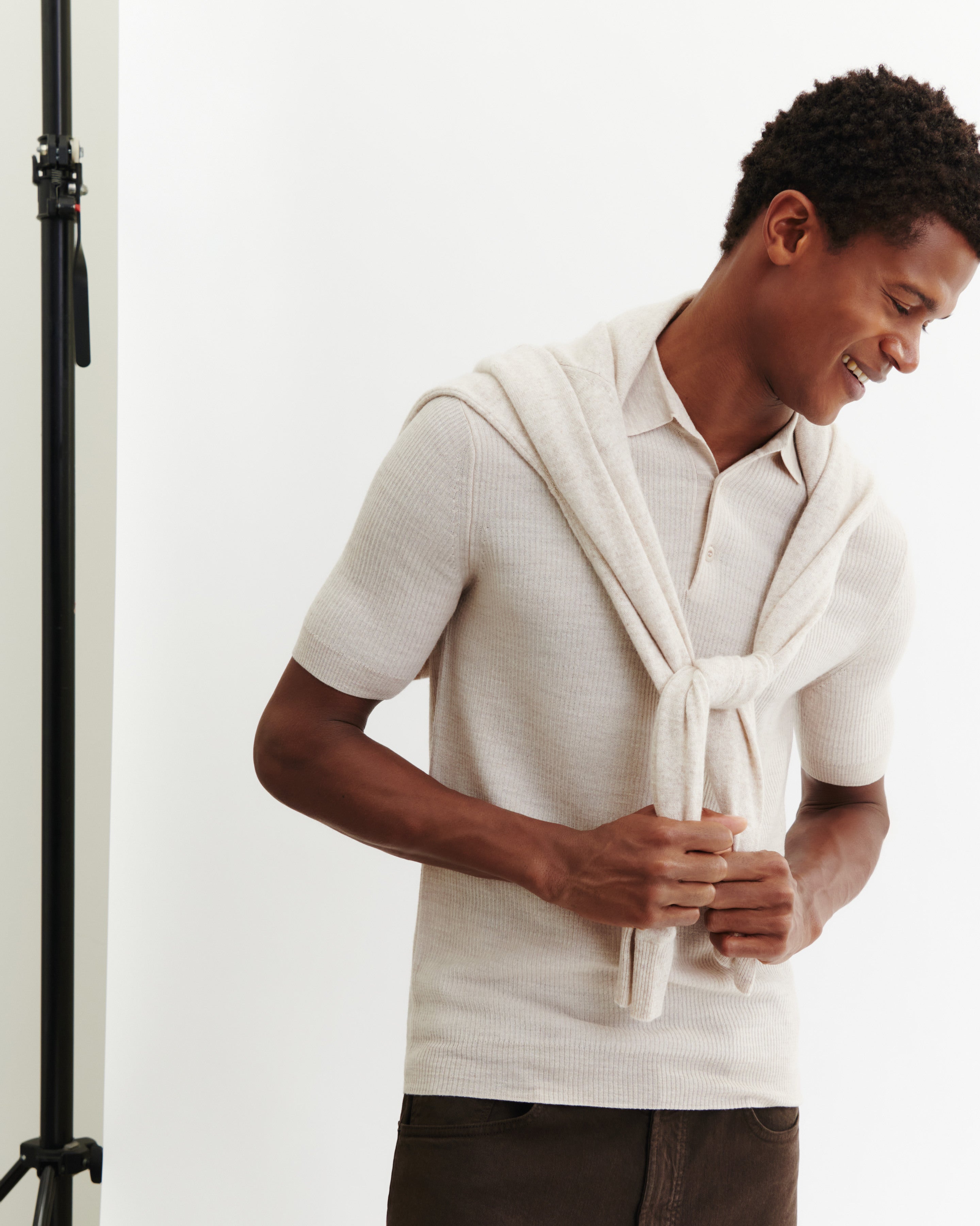 Polo ultrafin à côtes-TOURTERELLE-95% laine 5% cachemire