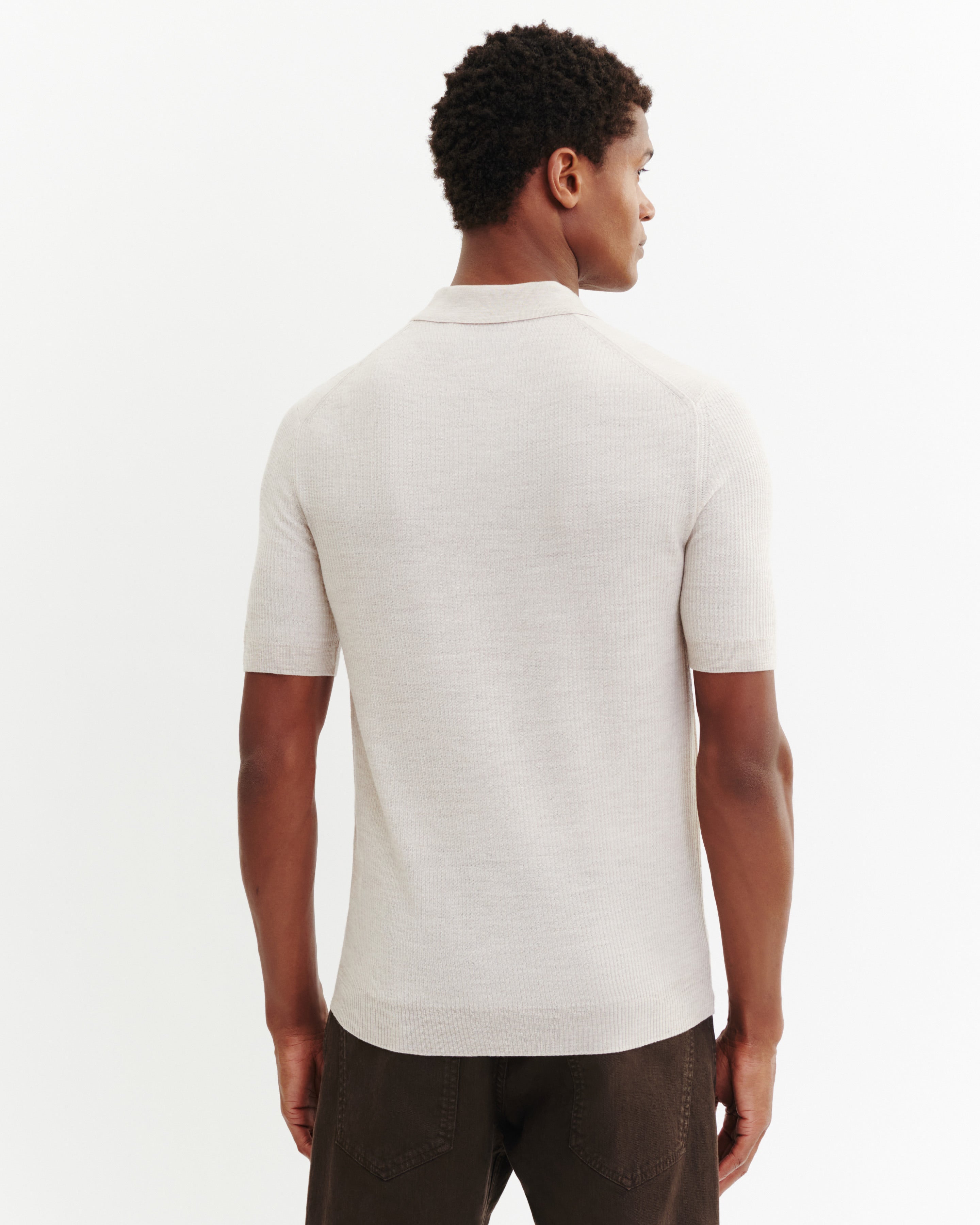 Polo ultrafin à côtes-TOURTERELLE-95% laine 5% cachemire