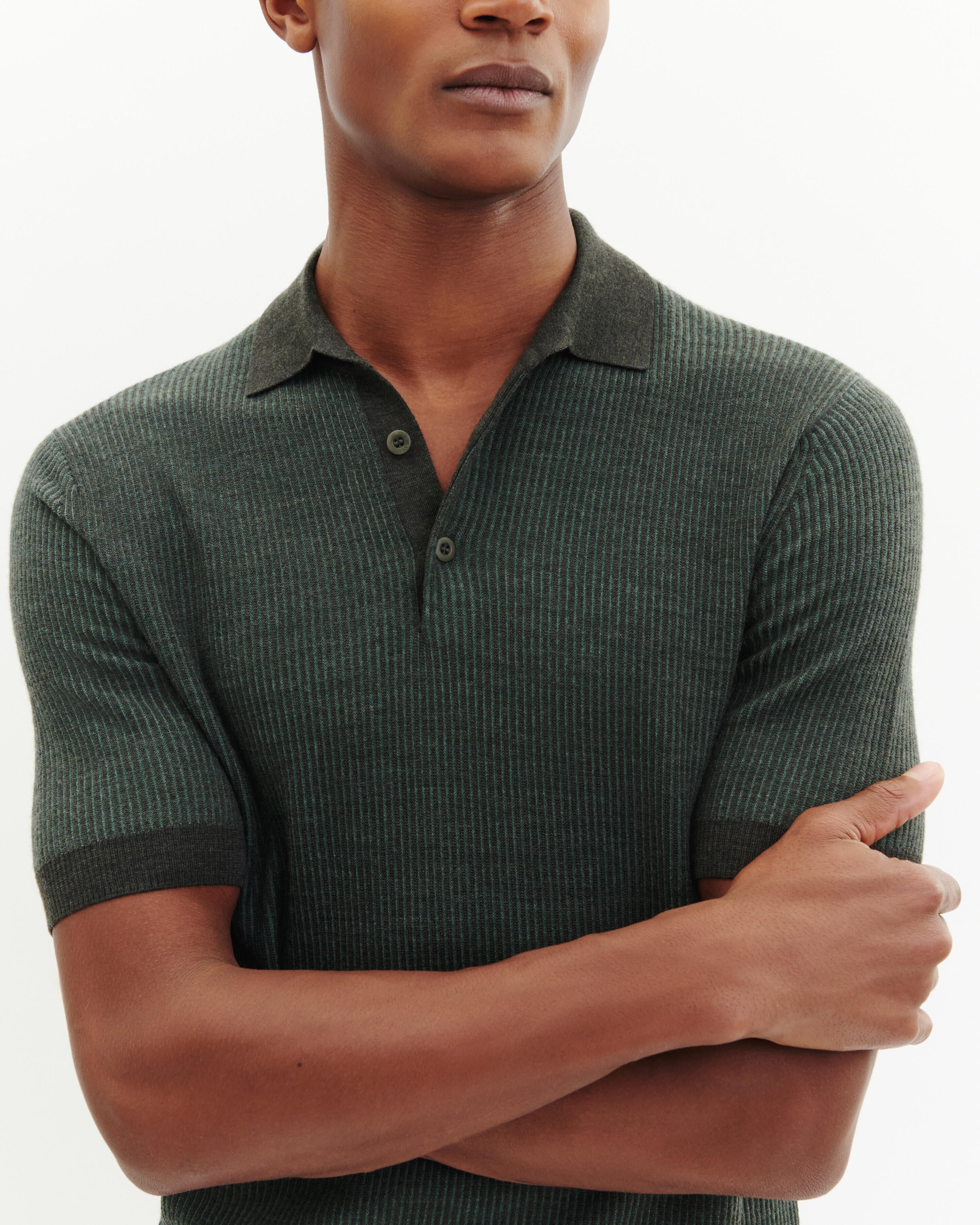 Polo ultrafin à côtes-KAKI OMBRE-95% laine 5% cachemire
