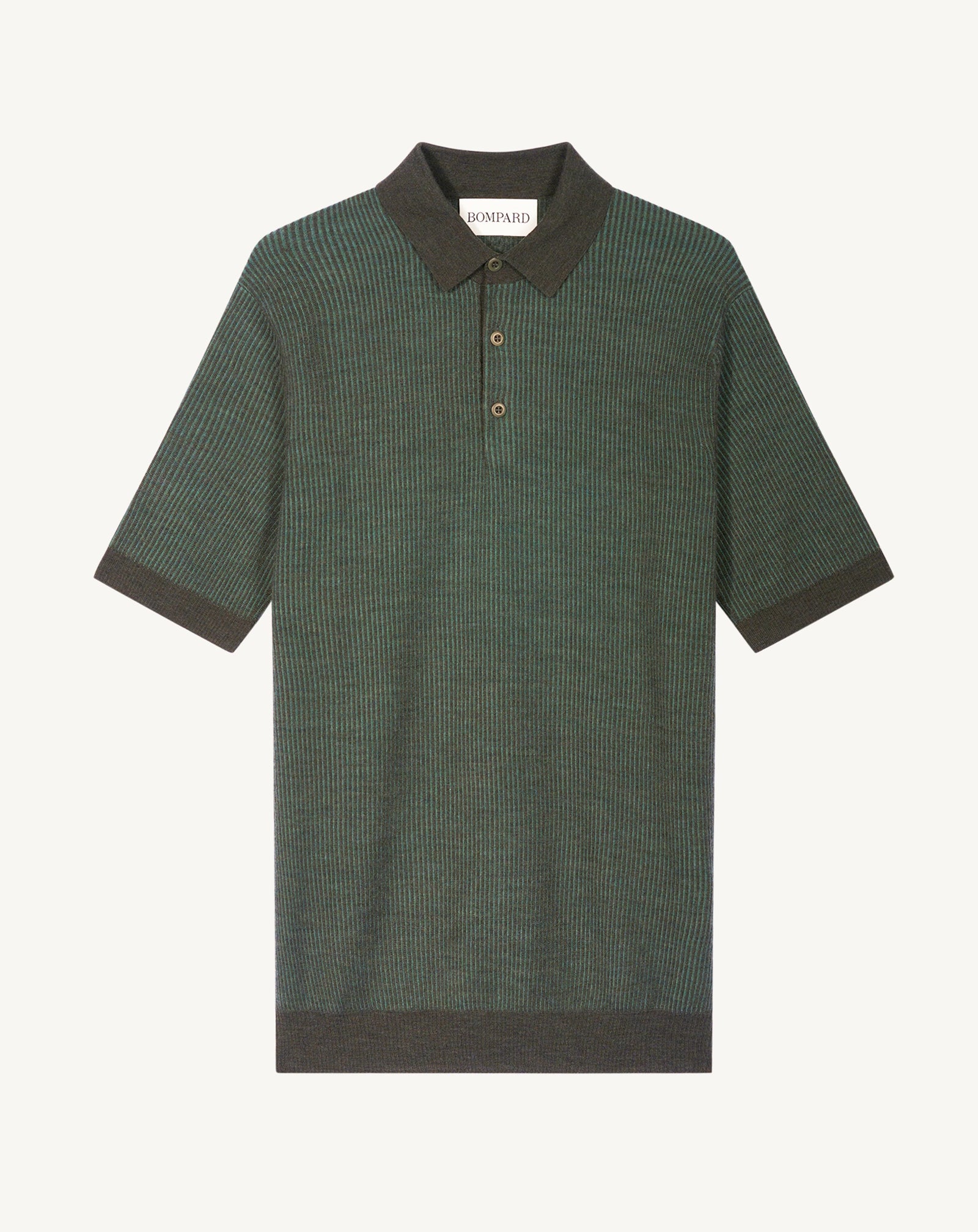 Polo ultrafin à côtes-KAKI OMBRE-95% laine 5% cachemire