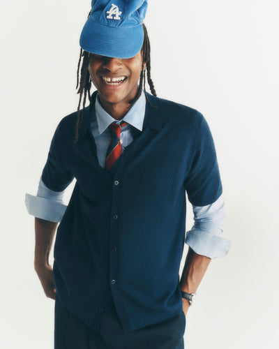 Polo boutonné ultrafin à côtes-MARINE-95% laine 5% cachemire