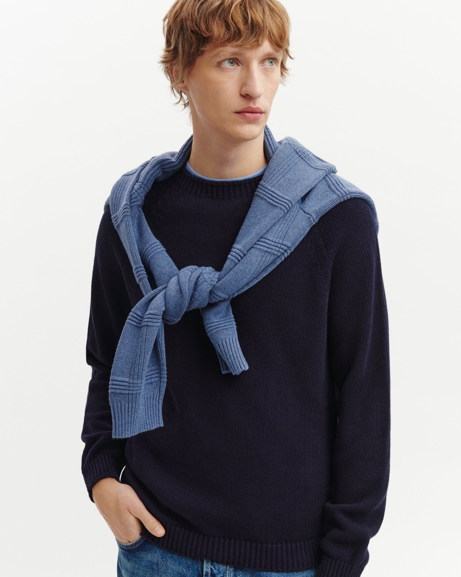 Col rond sans coutures-MARINE-80% coton 20% cachemire