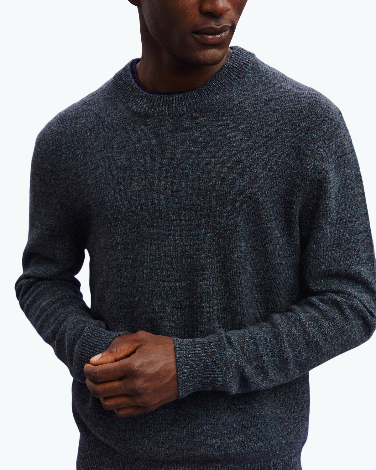 Pull col rond mouliné-CHARBON/BLEU GRANIT-100% cachemire