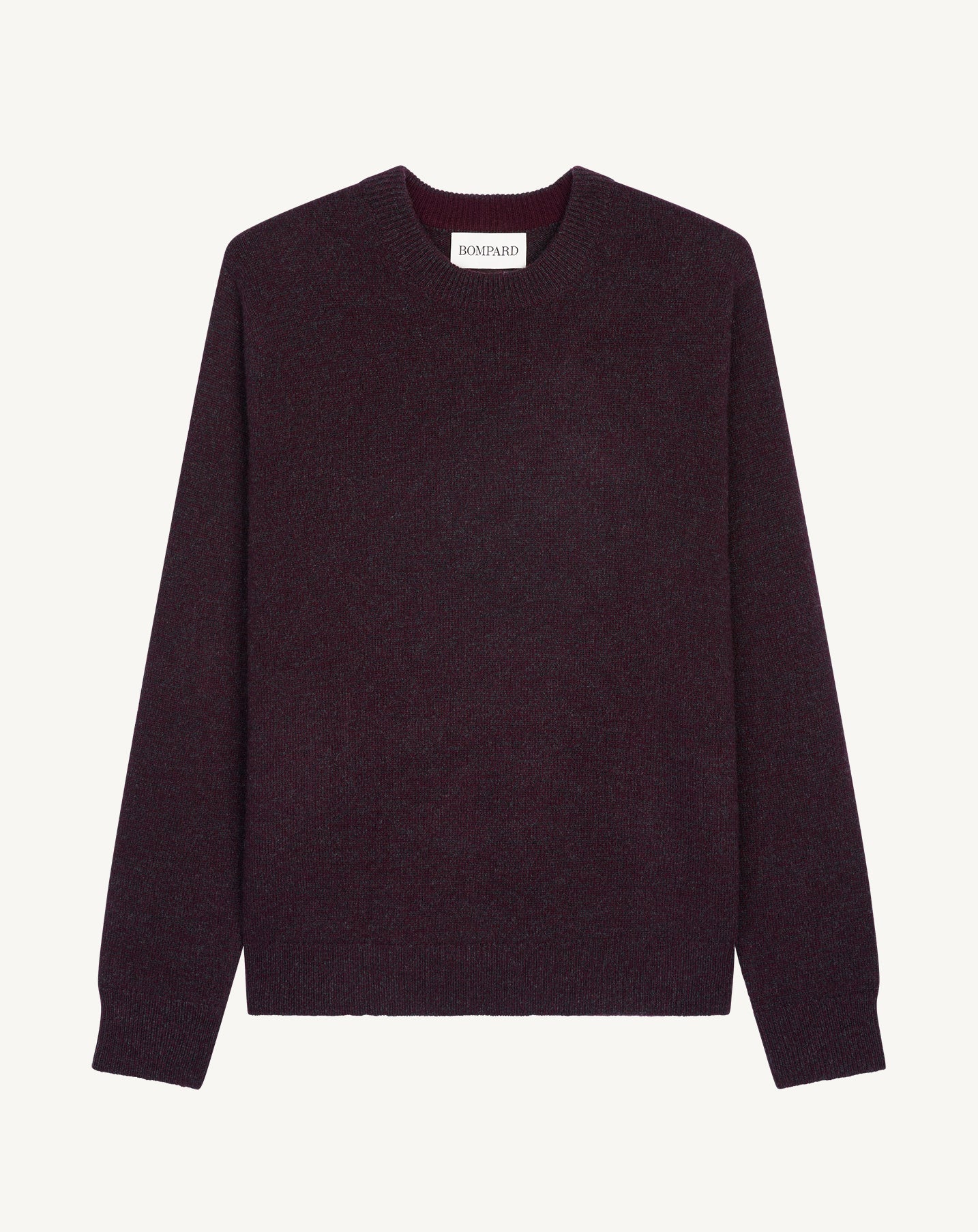 Pull col rond mouliné-GRENAT/CHARBON-100% cachemire