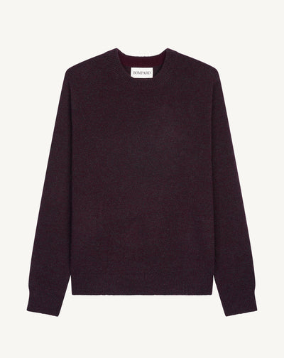 Pull col rond mouliné-GRENAT/CHARBON-100% cachemire