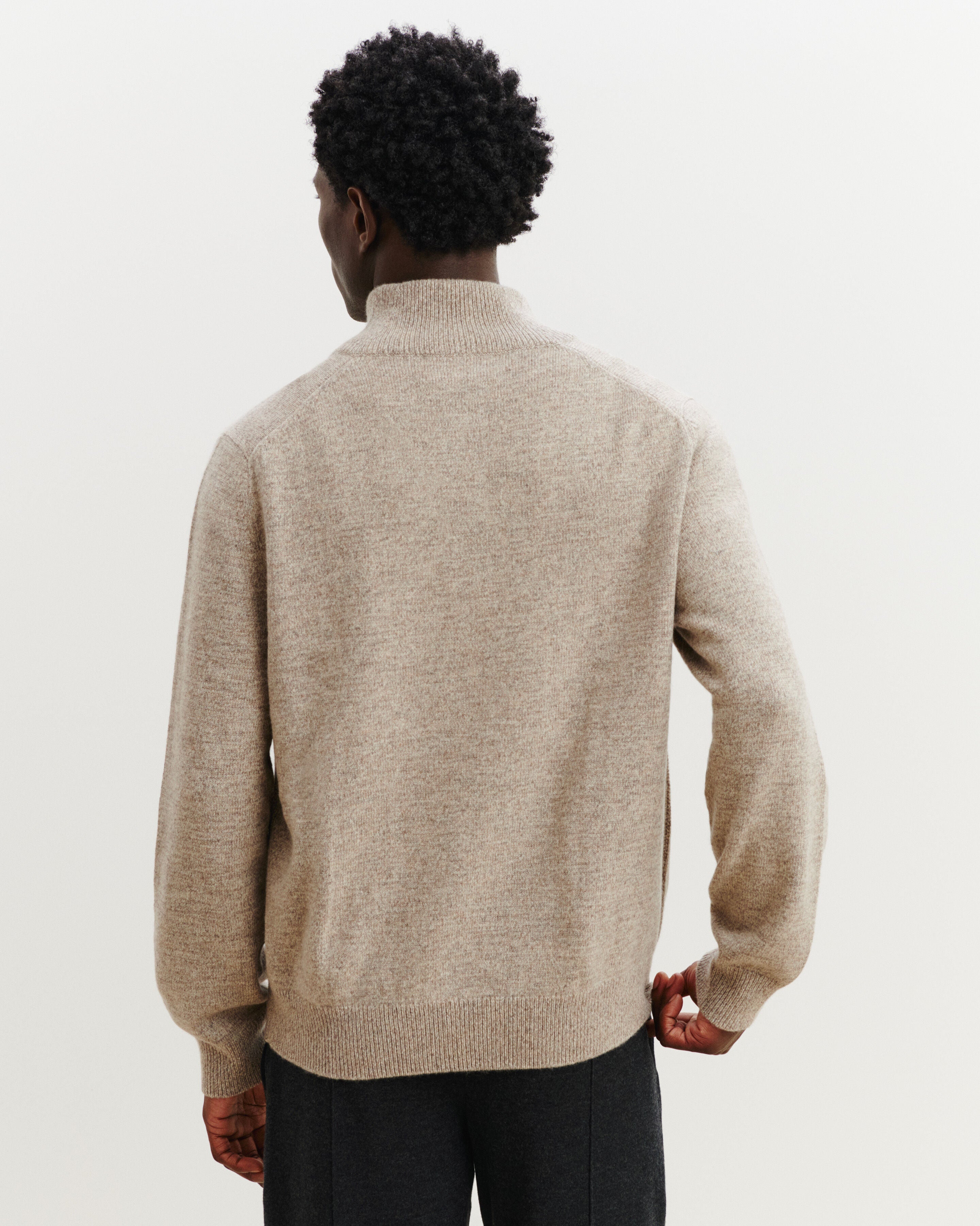 Pull camionneur mouliné-AVOINE/MILLET-100% cachemire