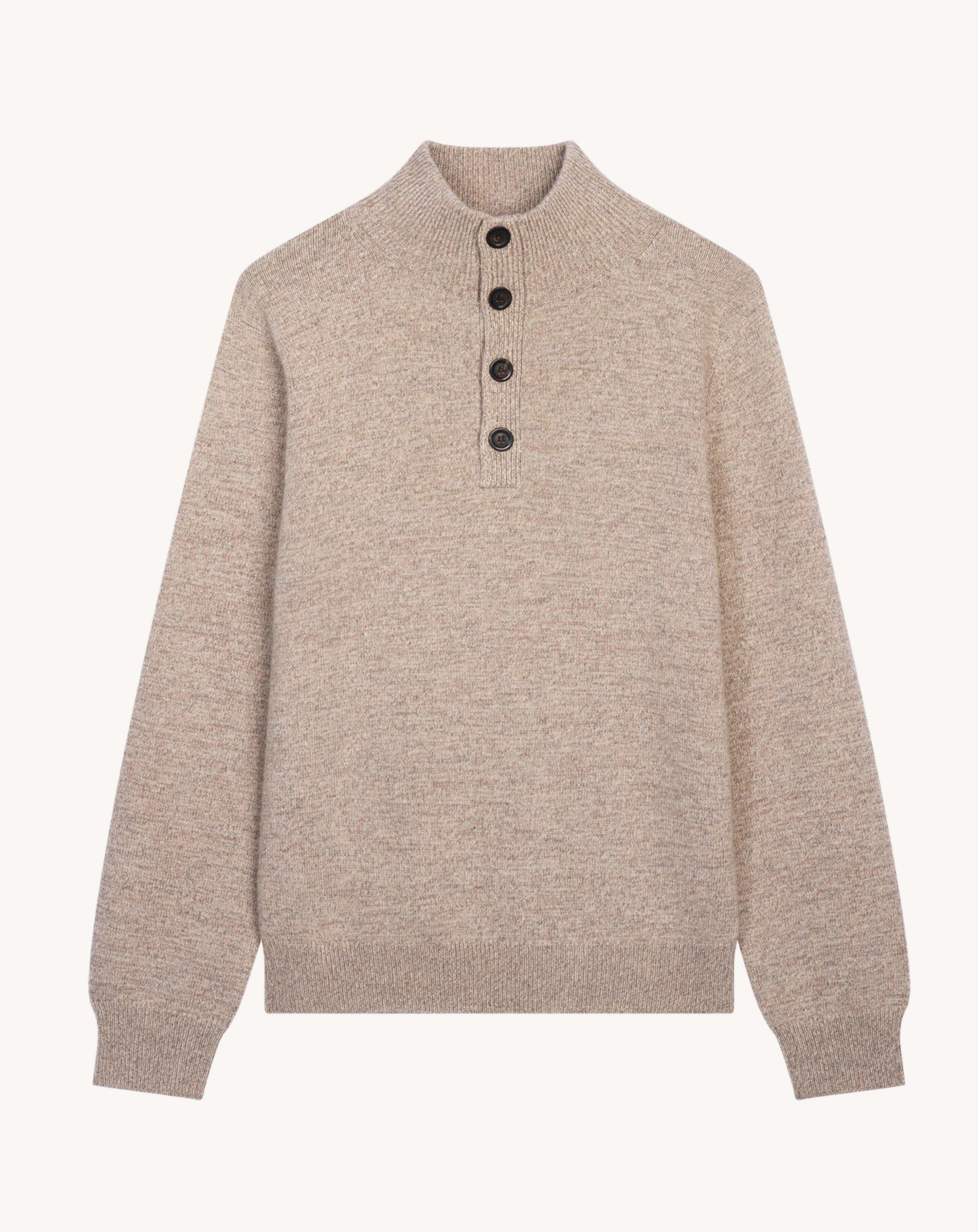 Pull camionneur mouliné-AVOINE/MILLET-100% cachemire