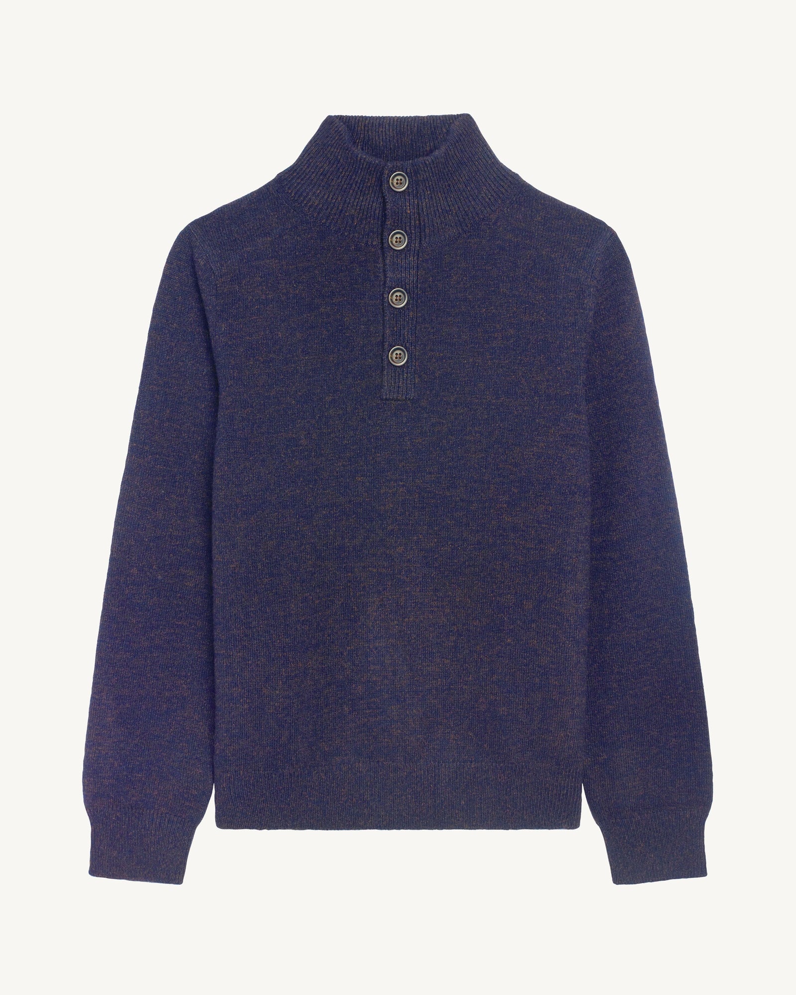 Pull camionneur mouliné-MARINE/RISTRETTO-100% cachemire