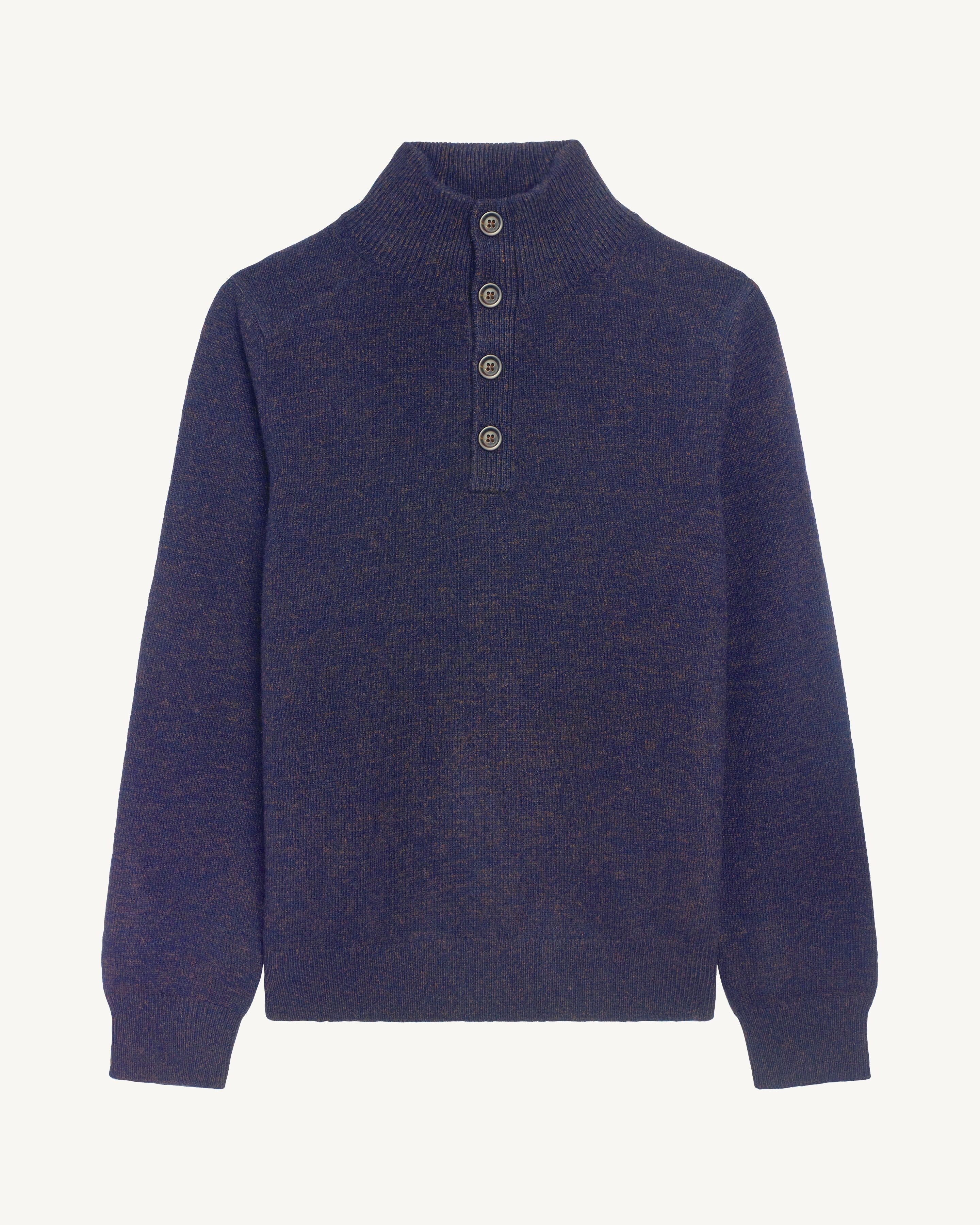 Pull camionneur mouliné-MARINE/RISTRETTO-100% cachemire