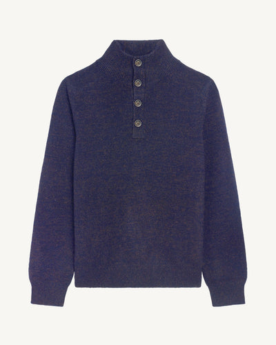 Pull camionneur mouliné-MARINE/RISTRETTO-100% cachemire