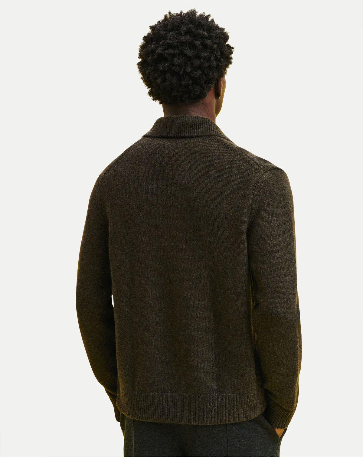 Veste zippée moulinée-CHARBON/KAKI KOMBU-100% cachemire