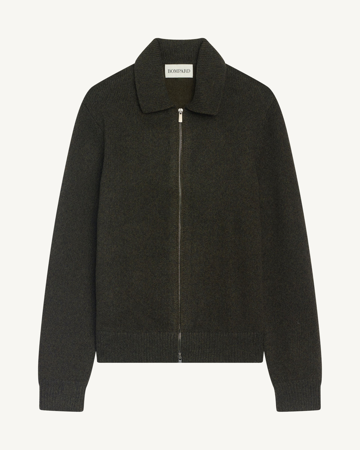 Veste zippée moulinée-CHARBON/KAKI KOMBU-100% cachemire