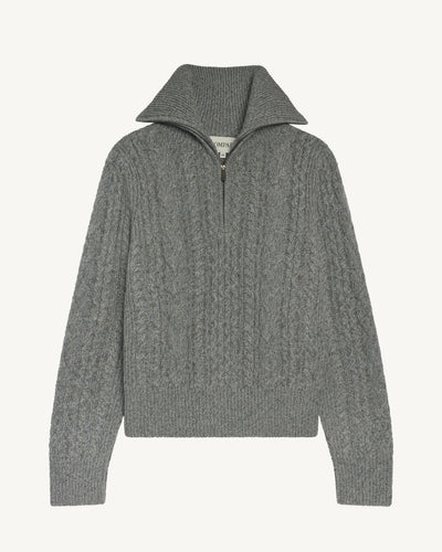 Pull camionneur à torsades-GRIS METEORITE/GRIS ARGENTE/GLACIER-100% cachemire