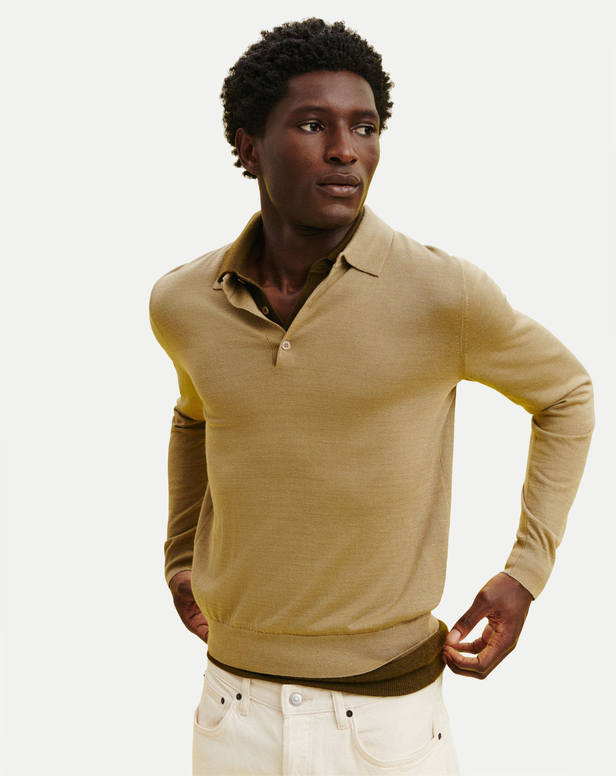 Polo en maille fluide-BEIGE CENDRE-60% : laine; 30% : soie; 10% : cachemire
