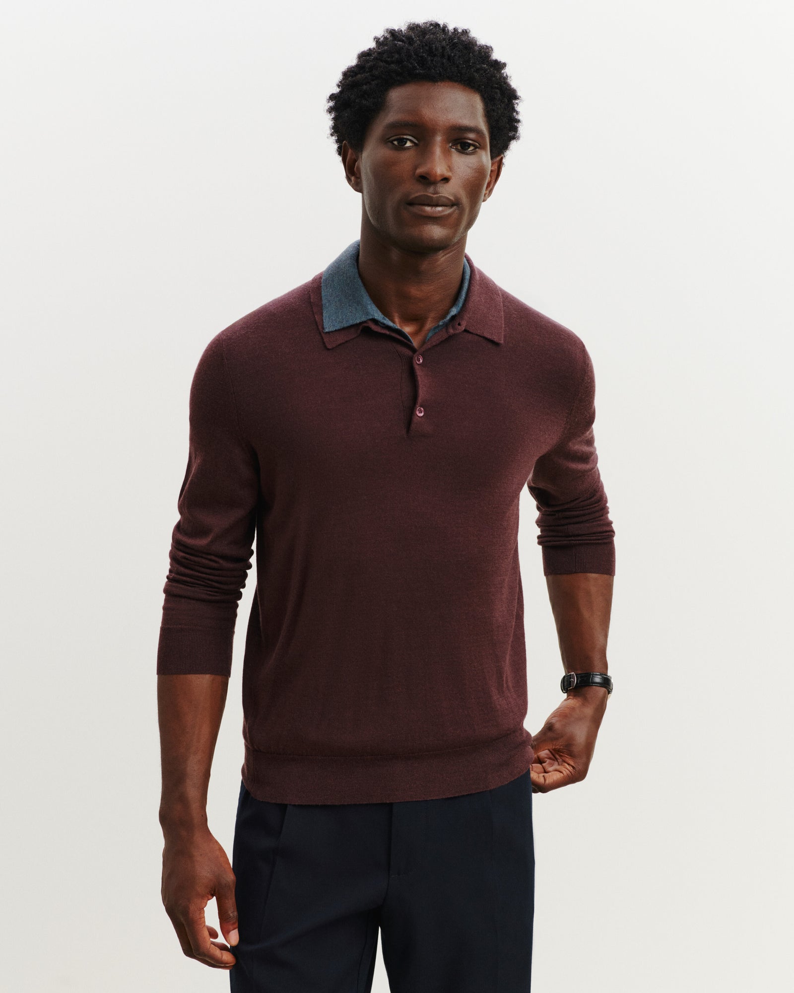 Polo en maille fluide-GRENAT FONCE-60% : laine; 30% : soie; 10% : cachemire
