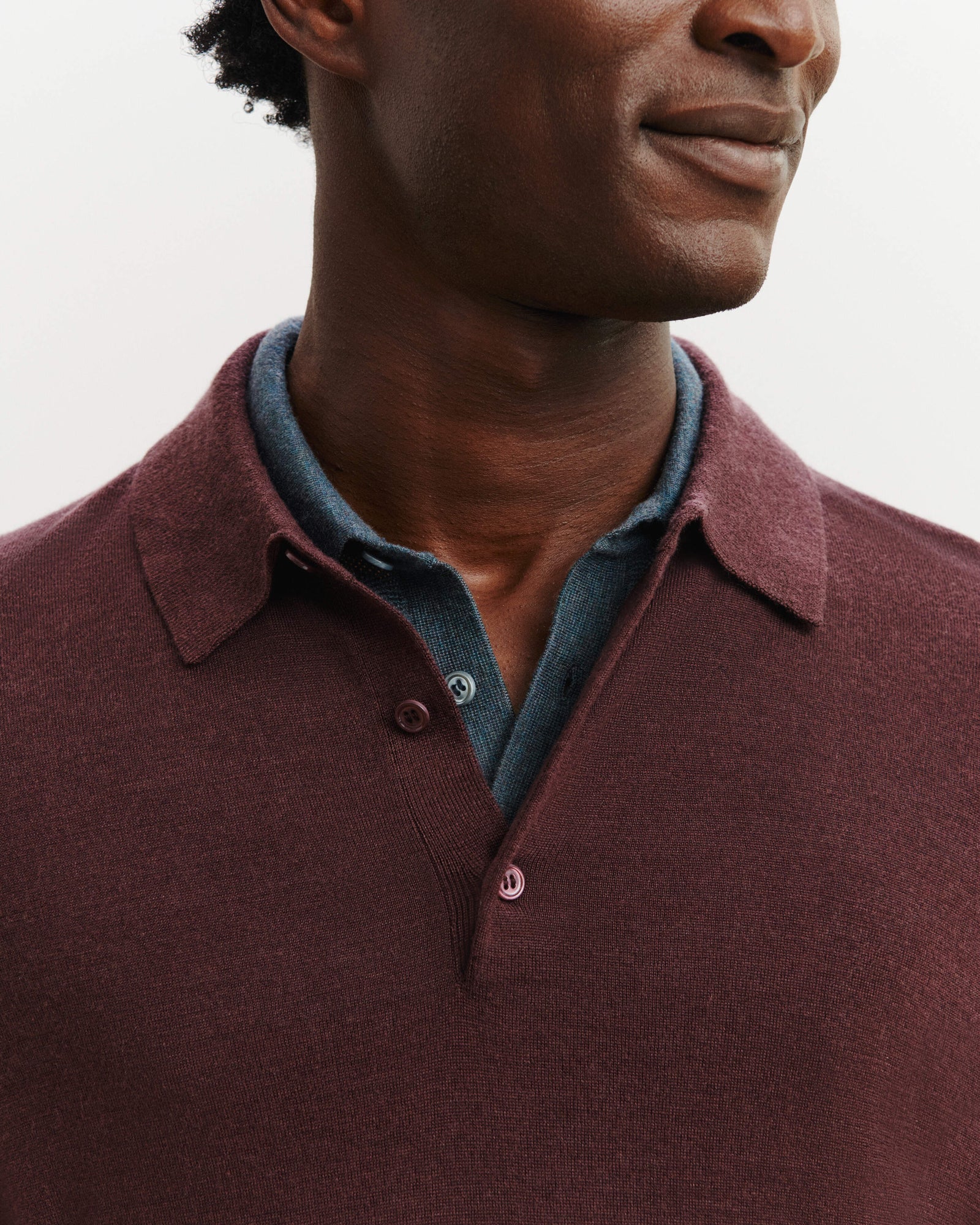 Polo en maille fluide-GRENAT FONCE-60% : laine; 30% : soie; 10% : cachemire