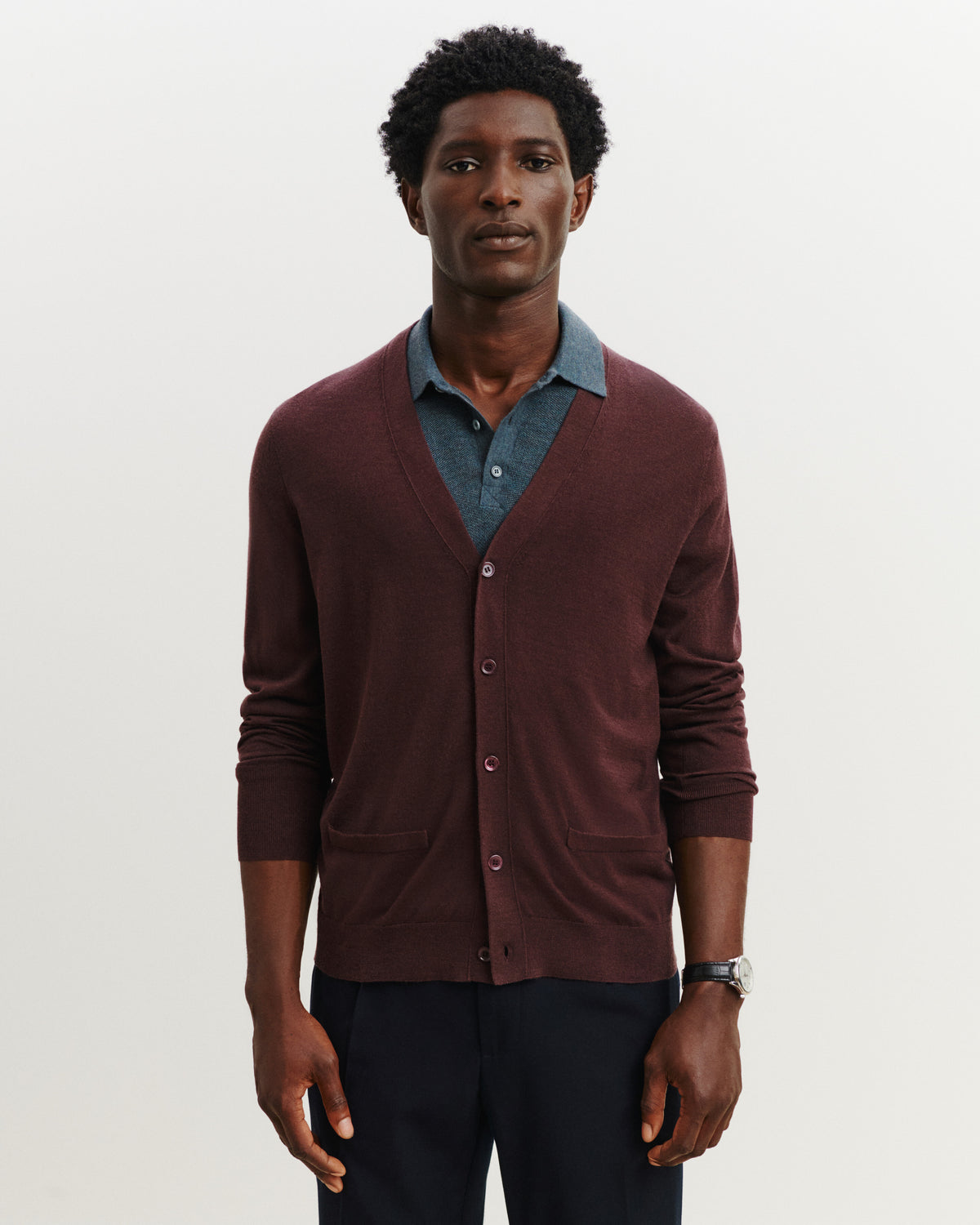 Gilet en maille fluide-GRENAT FONCE-60% : laine; 30% : soie; 10% : cachemire