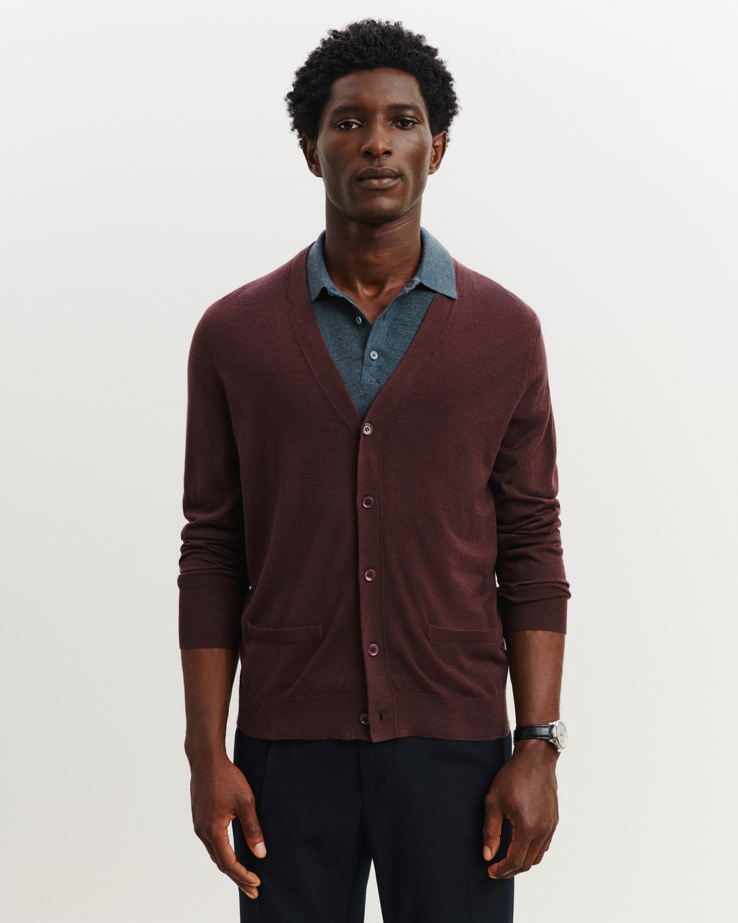 Gilet en maille fluide-GRENAT FONCE-60% : laine; 30% : soie; 10% : cachemire